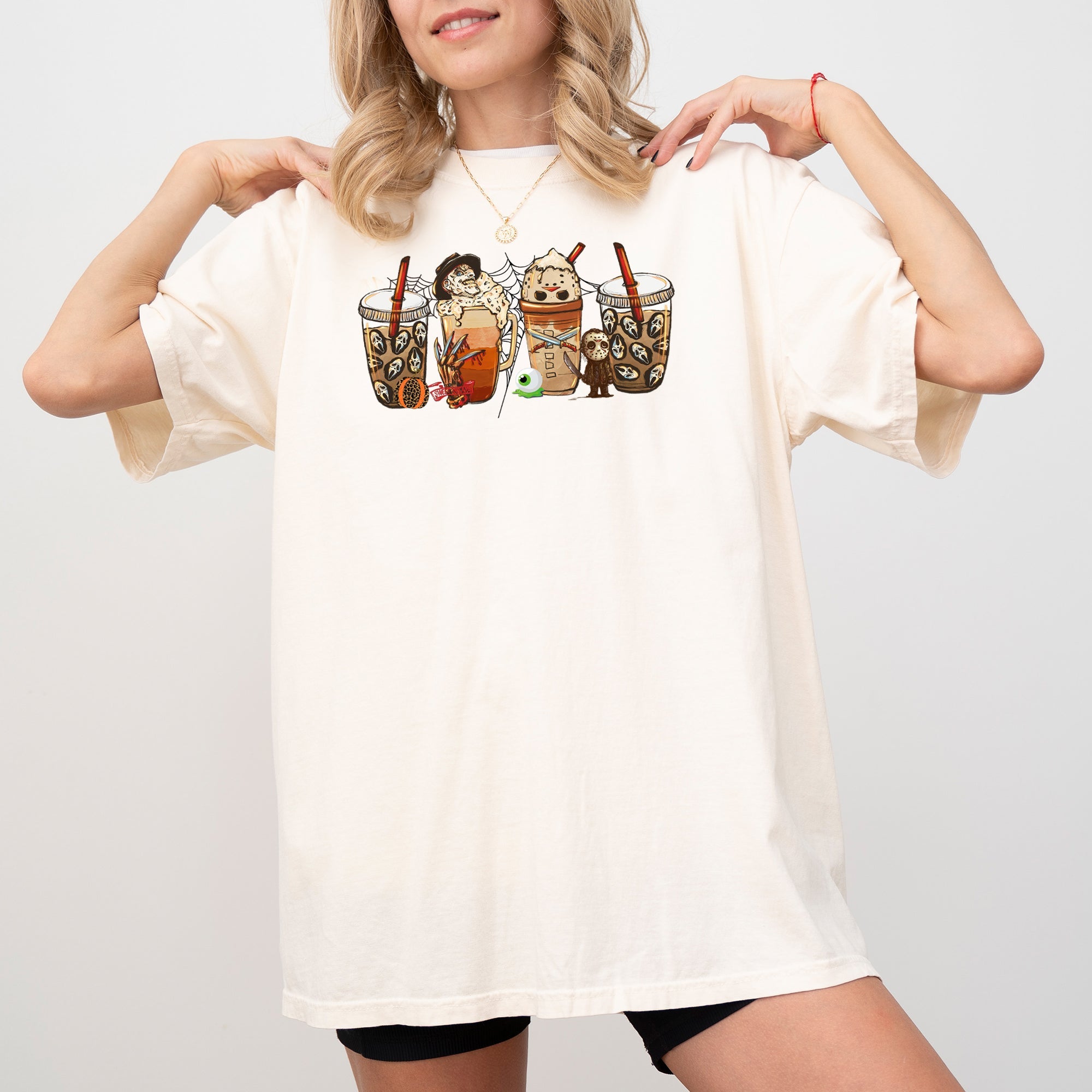 Halloween Coffee Skeleton Ghost Witch Skull Spooky Costume Meme Comfort Colors Tee