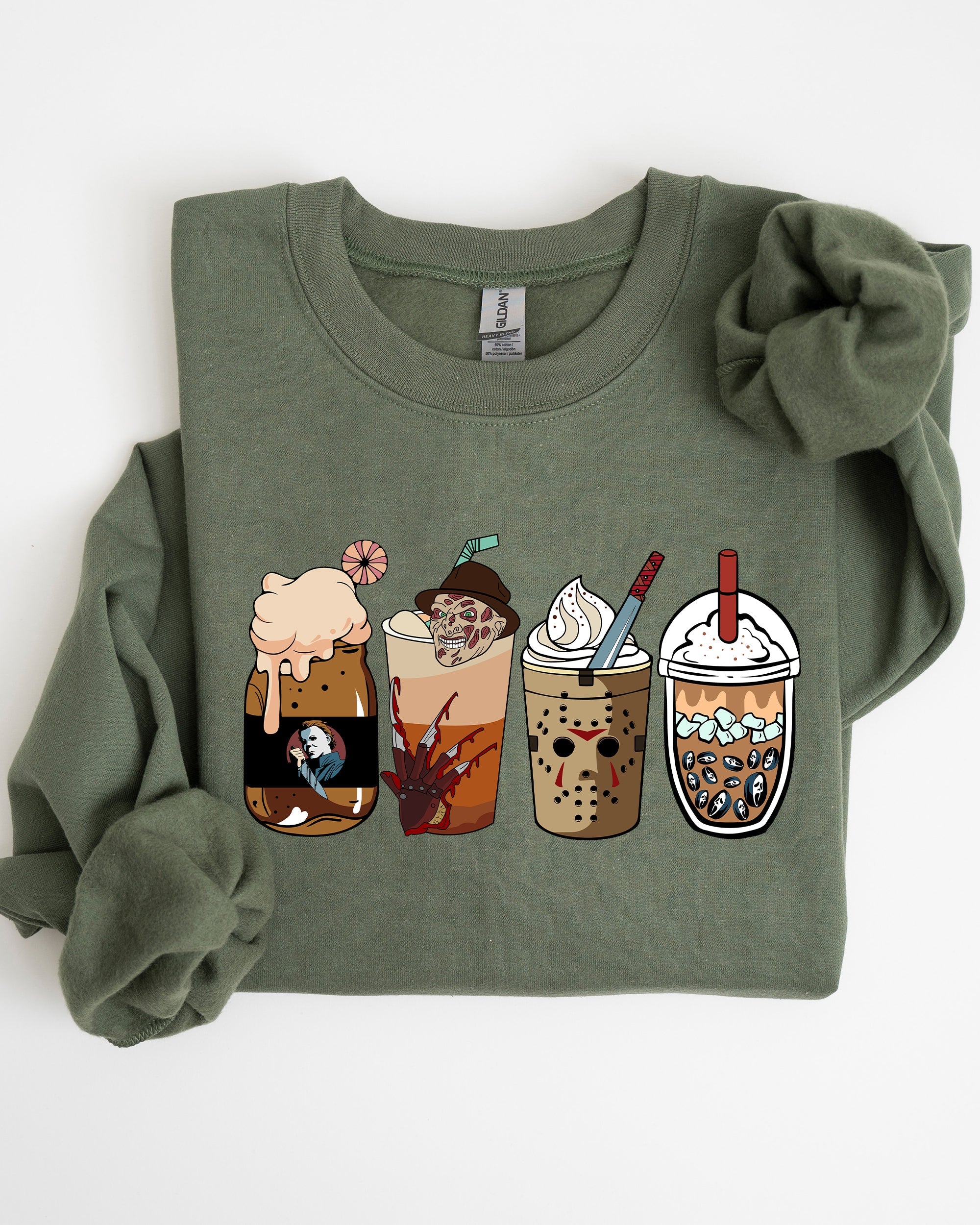 Halloween Coffee Skeleton Ghost Witch Skull Spooky Meme Vintage Costume Sweatshirt