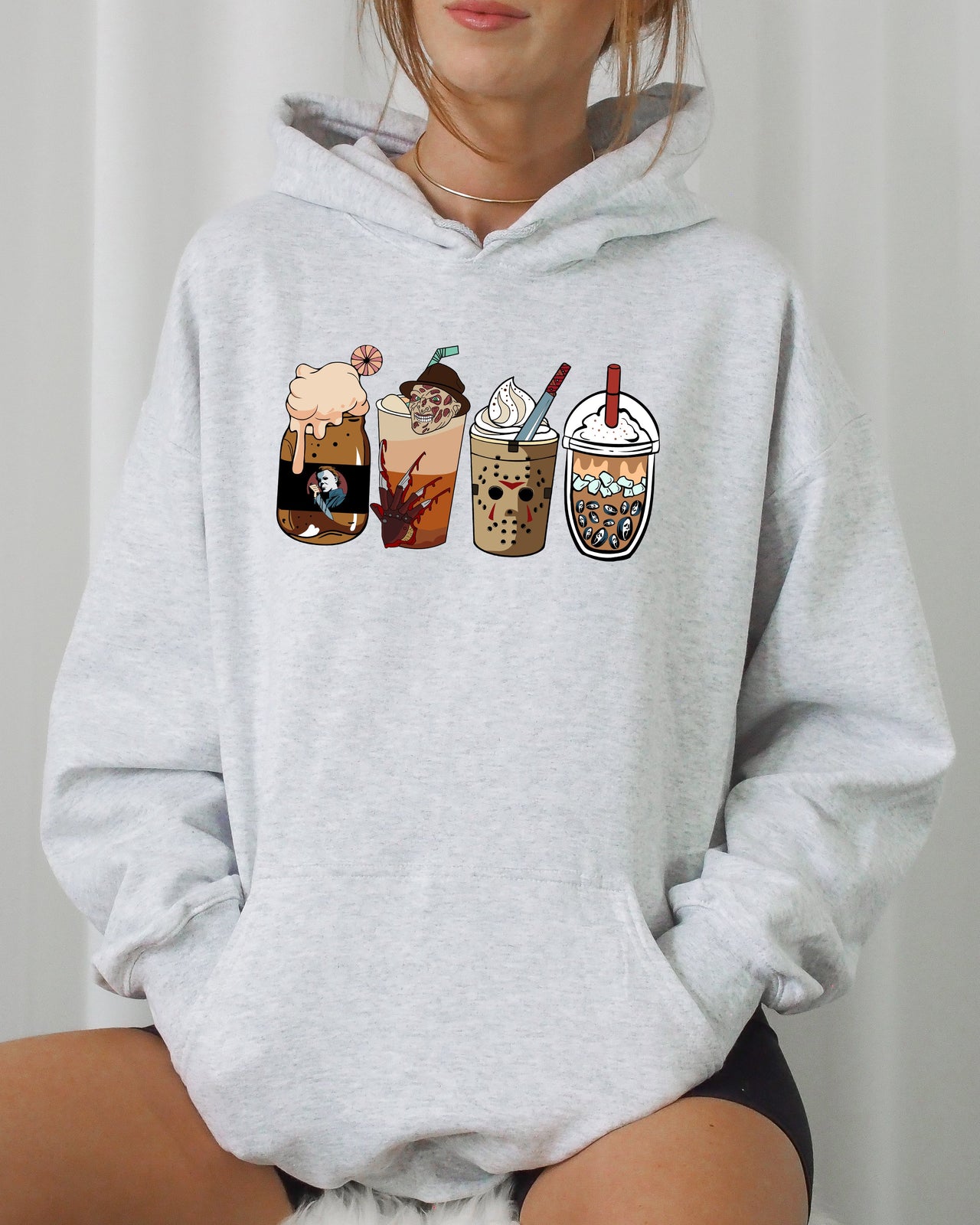 Halloween Coffee Vintage Skeleton Ghost Witch Skull Spooky Aesthetic Meme Hooded Sweatshirt