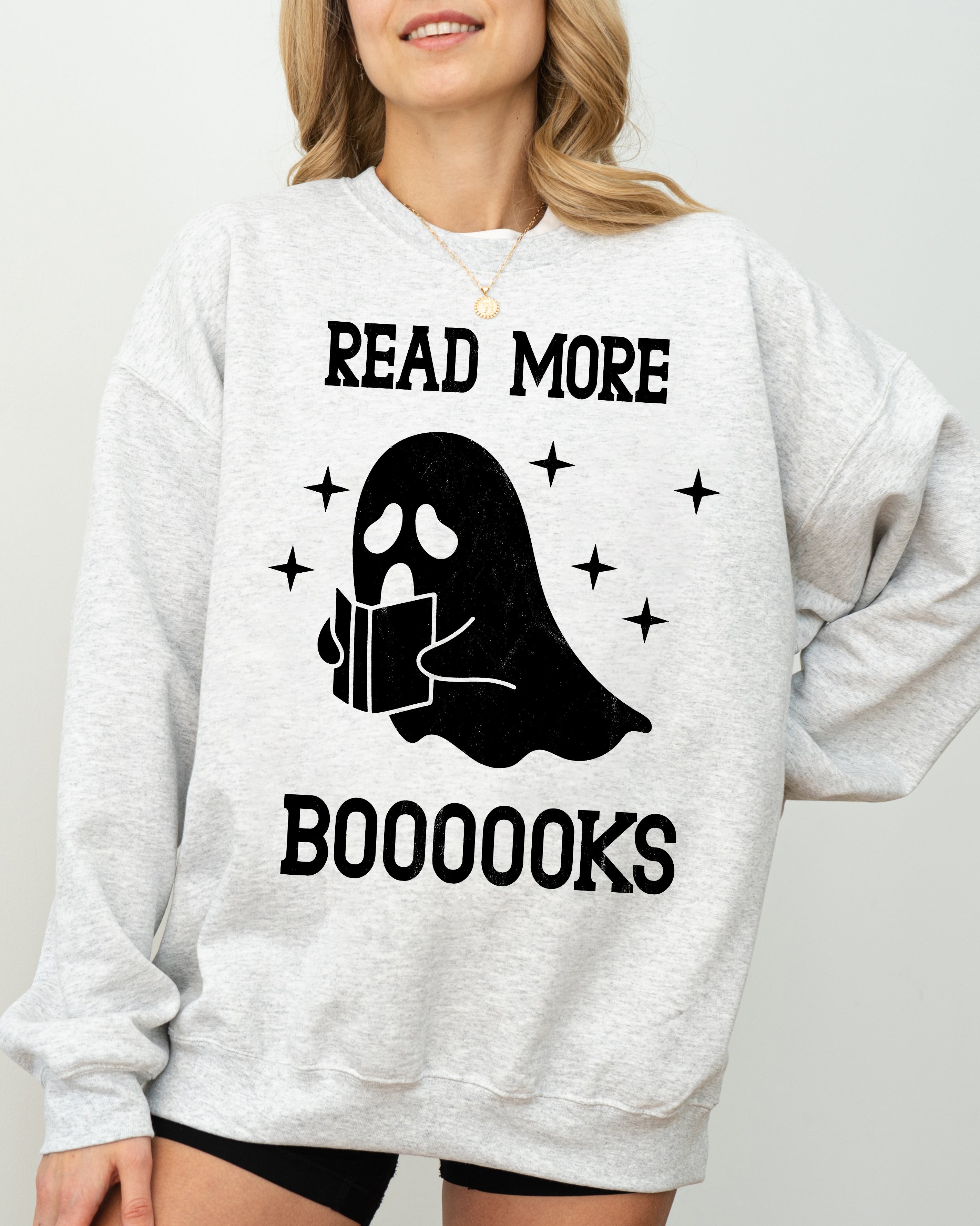 Read More Books Ghost Skeleton Witch Skull Spooky Meme Halloween Costume Sweatshirt
