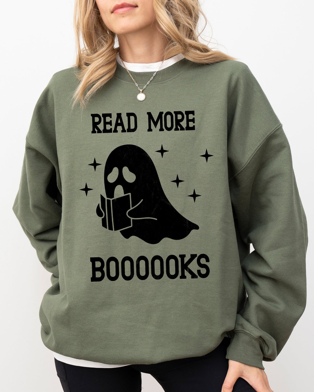 Read More Books Ghost Skeleton Witch Skull Spooky Meme Halloween Costume Sweatshirt