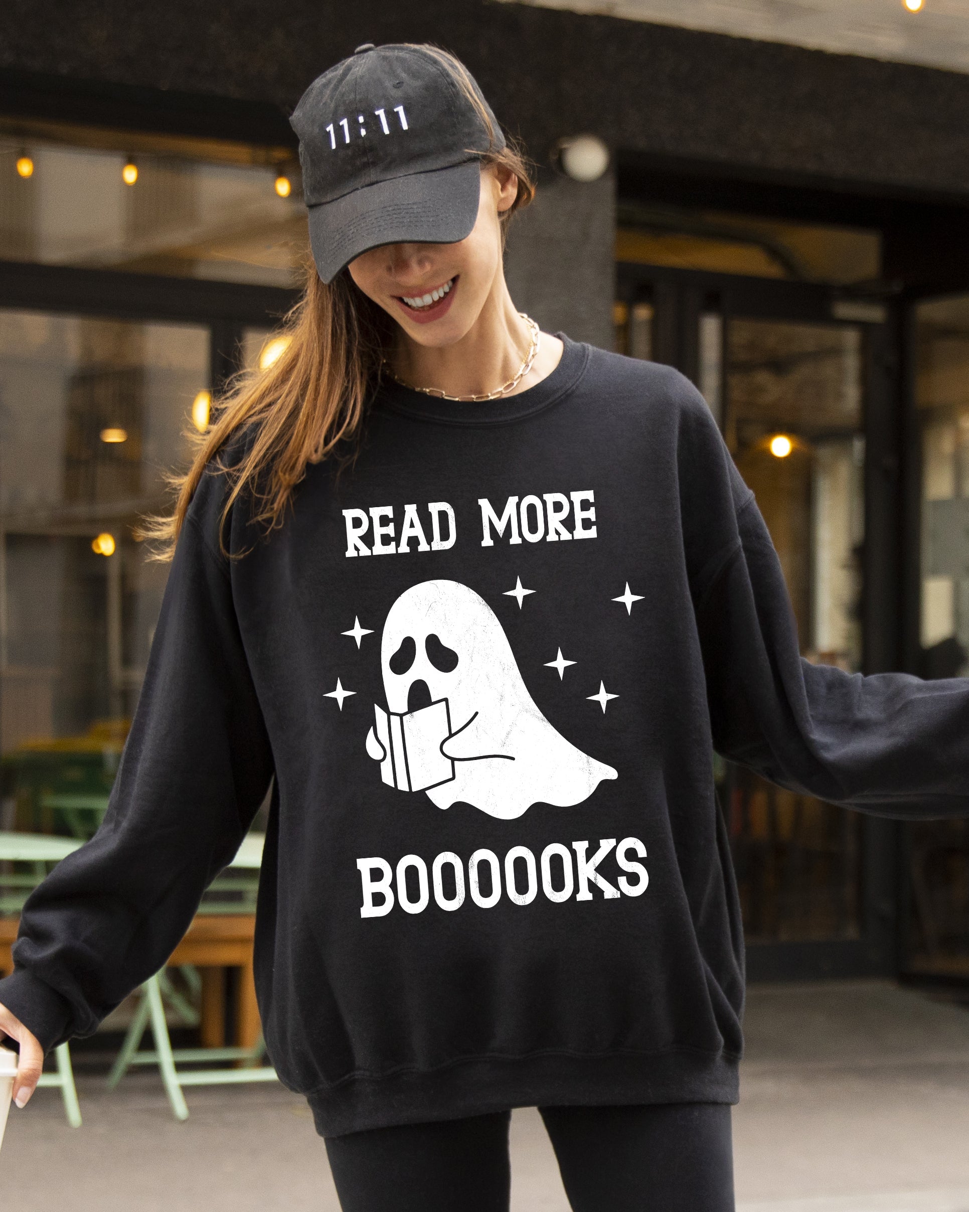 Read More Books Ghost Skeleton Witch Skull Spooky Meme Halloween Costume Sweatshirt