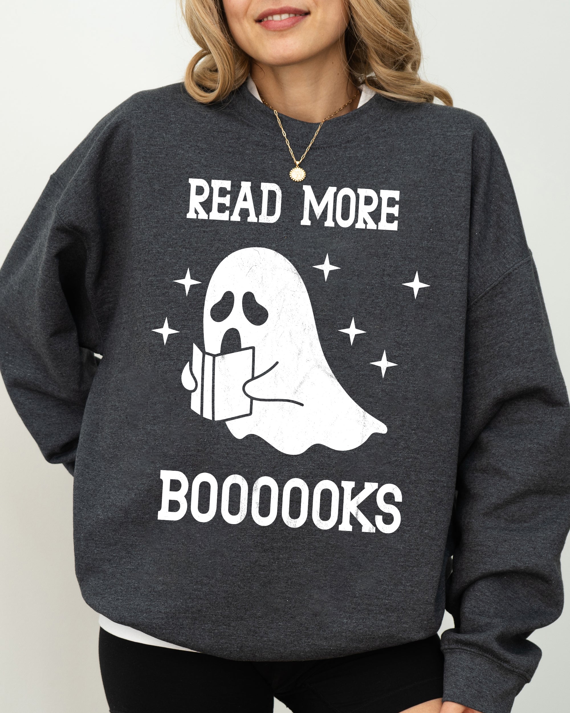 Read More Books Ghost Skeleton Witch Skull Spooky Meme Halloween Costume Sweatshirt