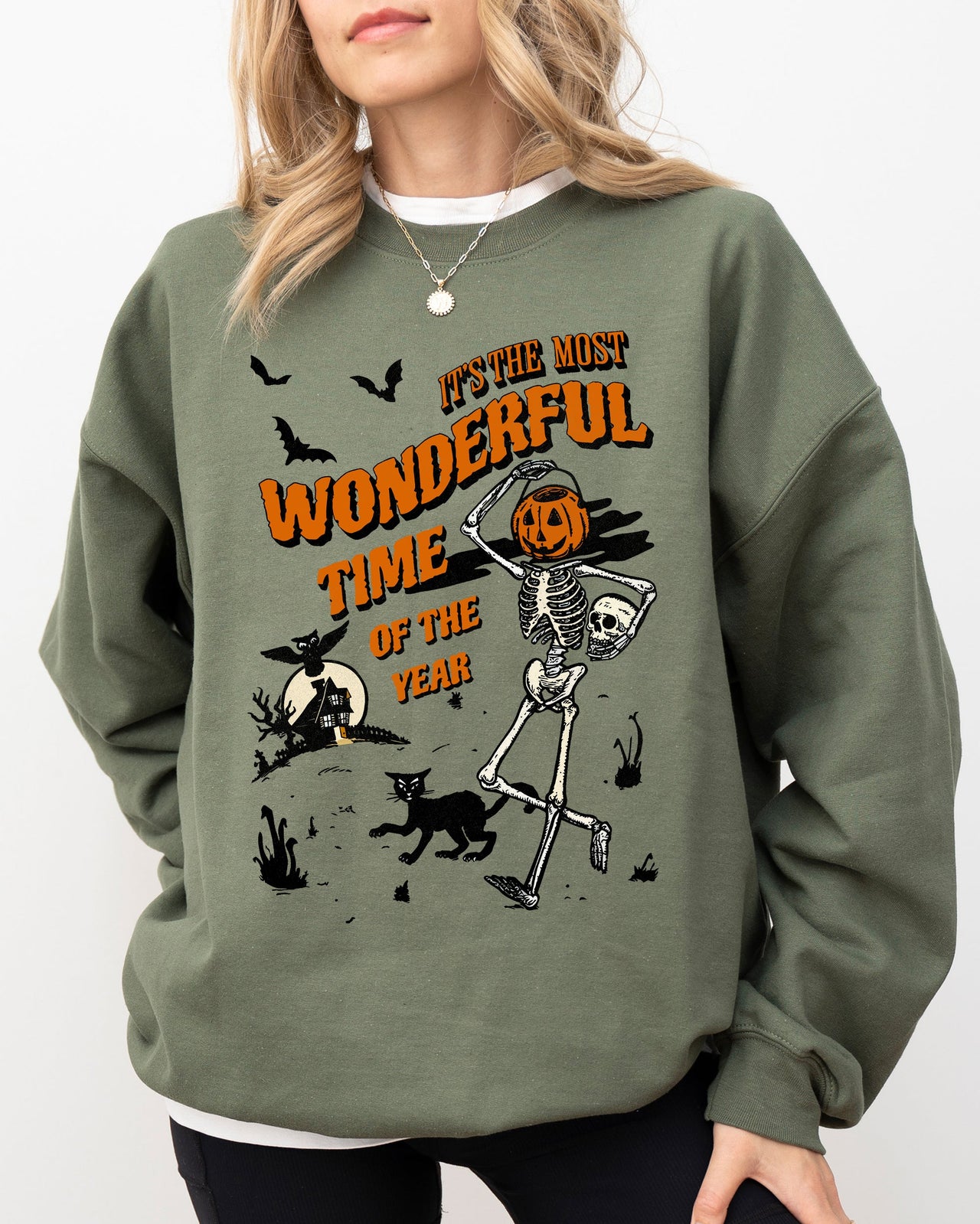 It's The Most Wonderful Time Of The Year Skeleton Witch Skull Spooky Aesthetic Meme Halloween Sweatshirt