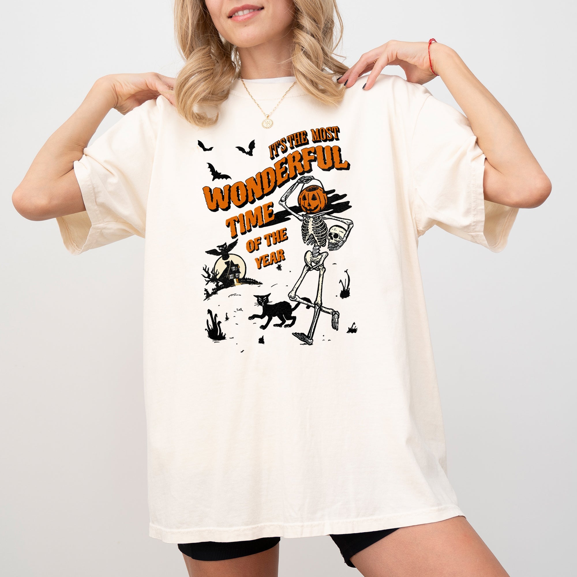 It's The Most Wonderful Time Of The Year Skeleton Witch Skull Spooky Aesthetic Halloween Costume Comfort Colors Tee