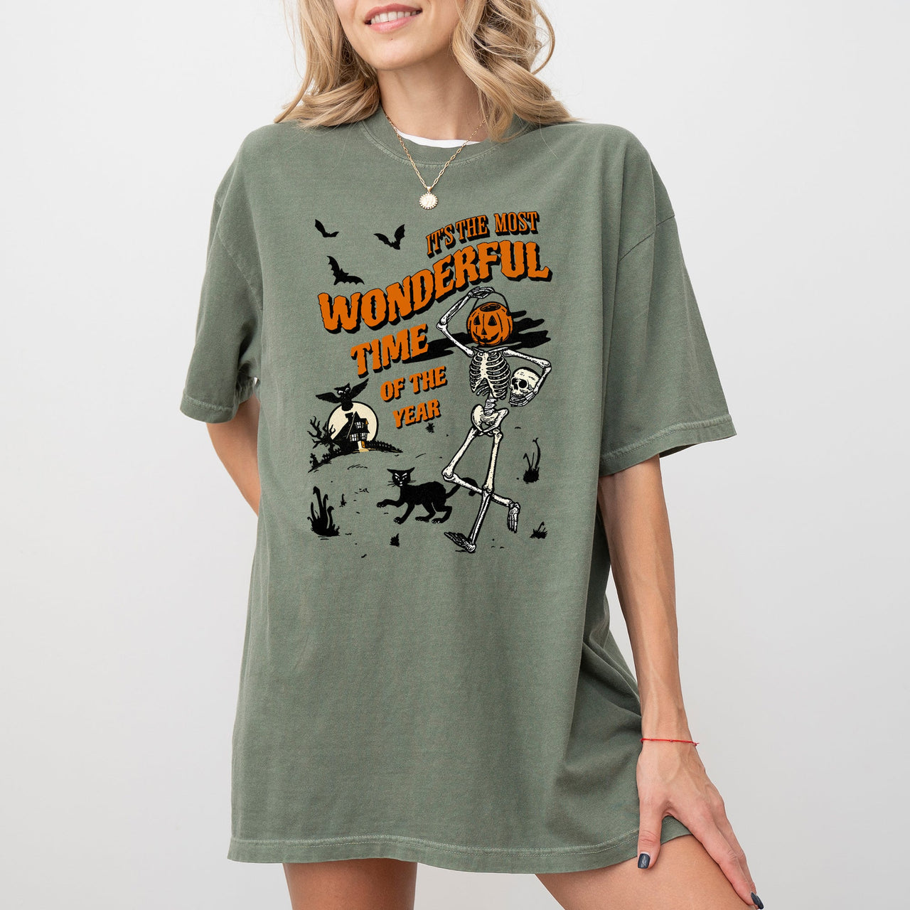 It's The Most Wonderful Time Of The Year Skeleton Witch Skull Spooky Aesthetic Halloween Costume Comfort Colors Tee