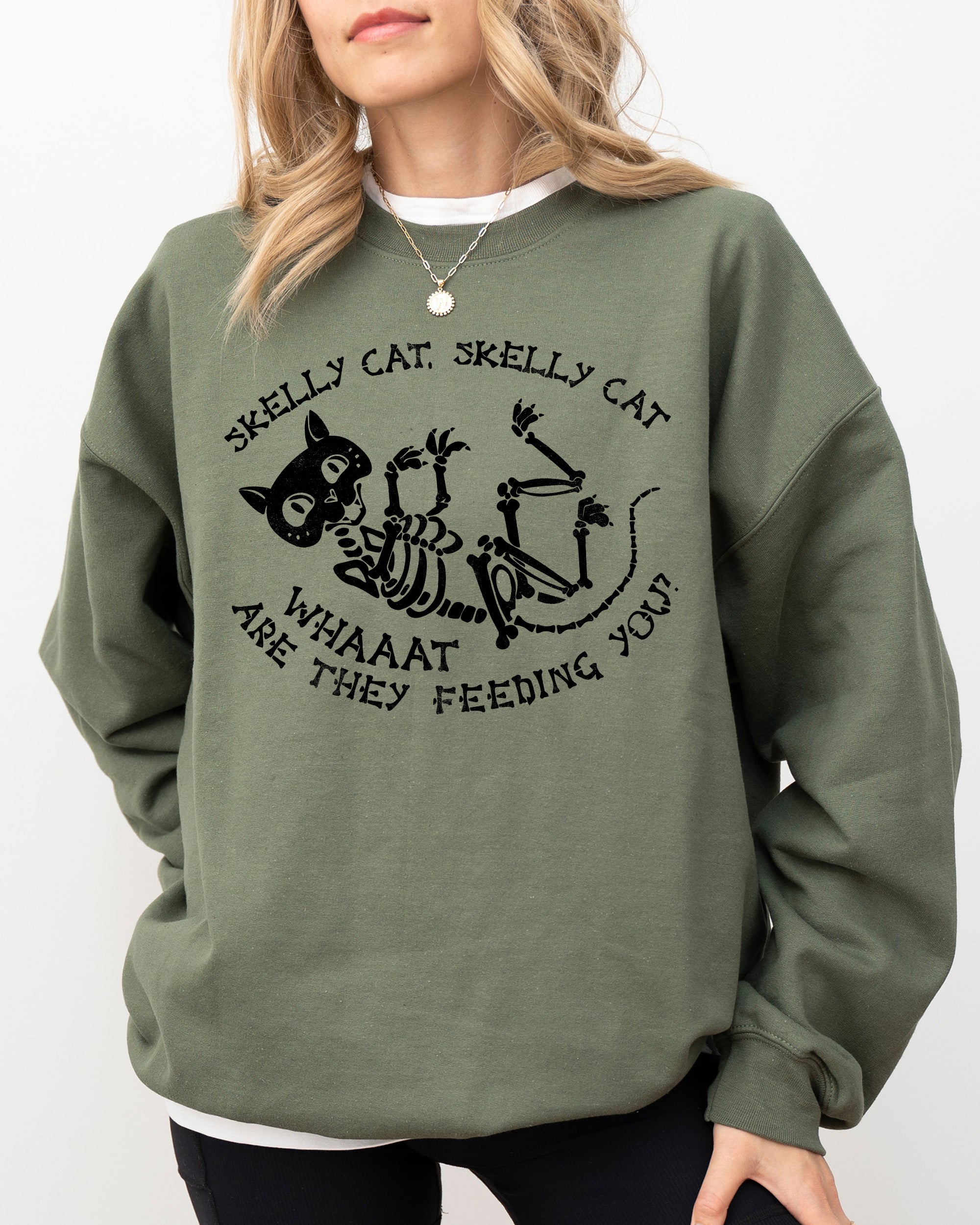Skelly Cat Skeleton Ghost Witch Skull Spooky Aesthetic Meme Halloween Costume Sweatshirt