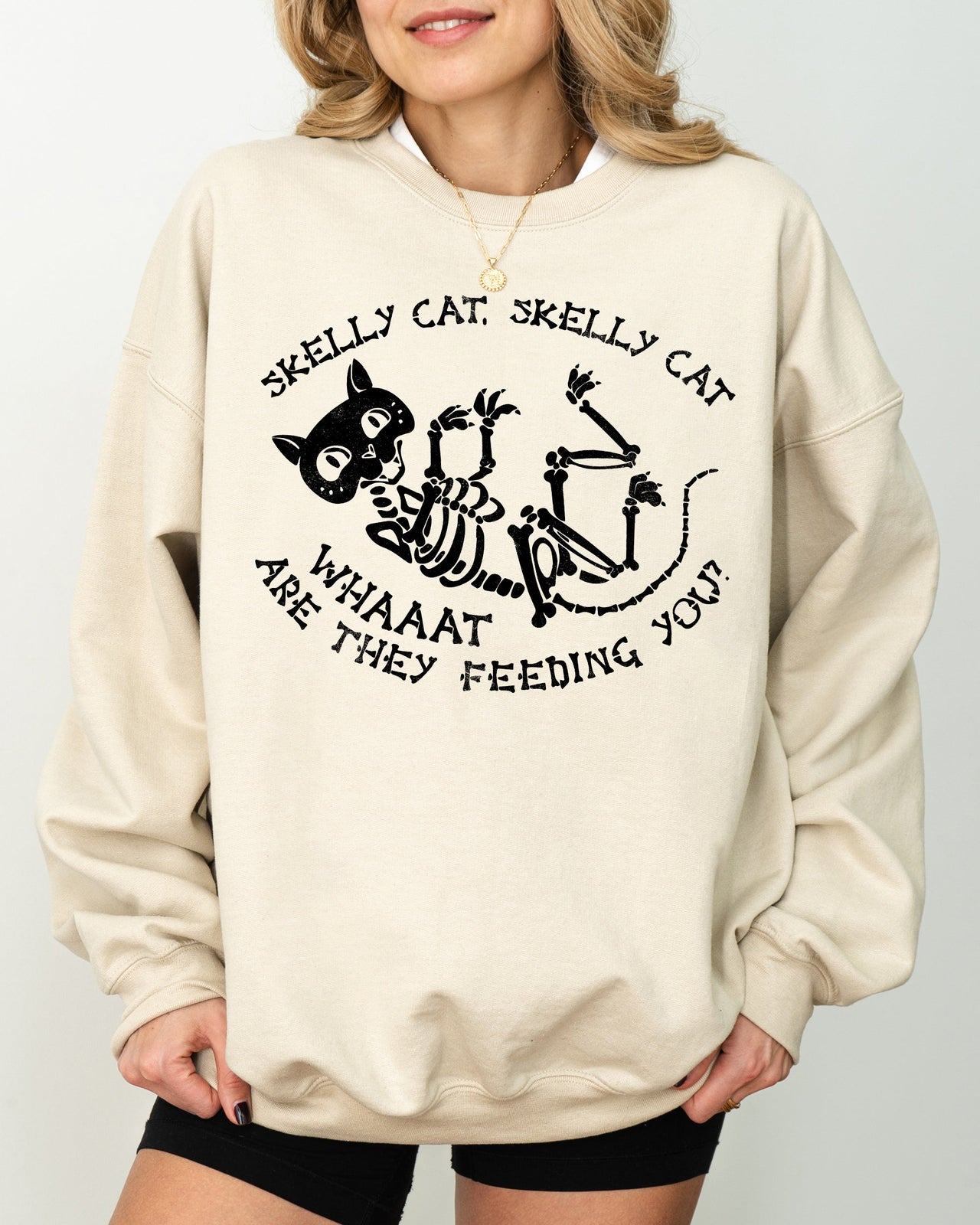 Skelly Cat Skeleton Ghost Witch Skull Spooky Aesthetic Meme Halloween Costume Sweatshirt