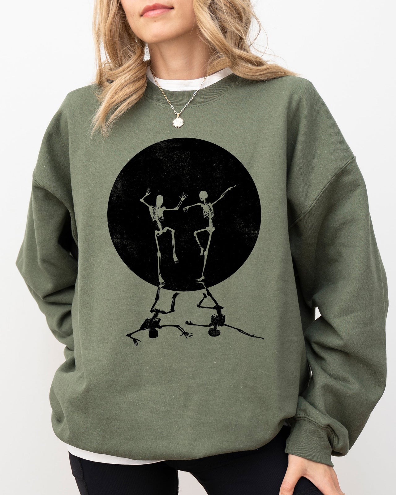 Dancing Skeletons Moon Ghost Witch Skull Spooky Meme Halloween Costume Sweatshirt
