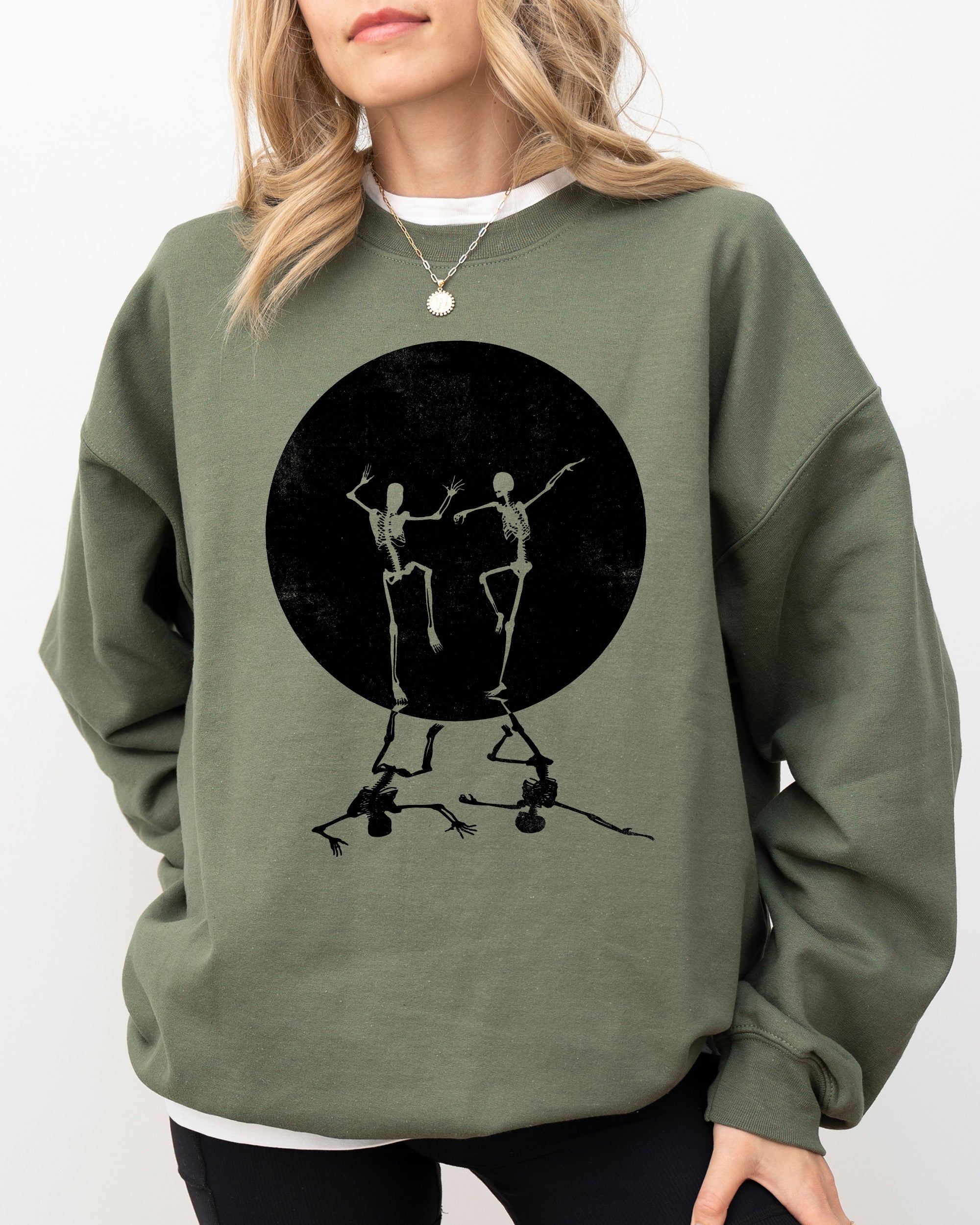 Dancing Skeletons Moon Ghost Witch Skull Spooky Meme Halloween Costume Sweatshirt
