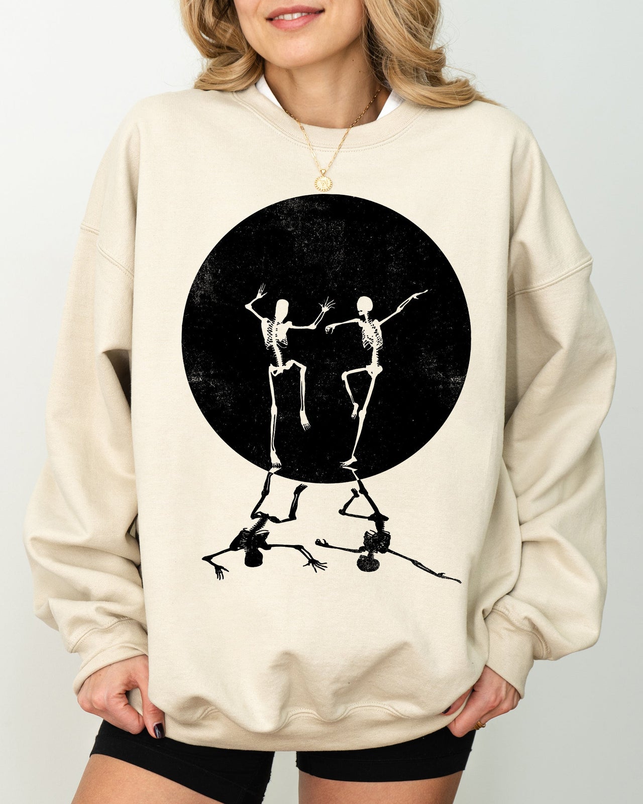 Dancing Skeletons Moon Ghost Witch Skull Spooky Meme Halloween Costume Sweatshirt