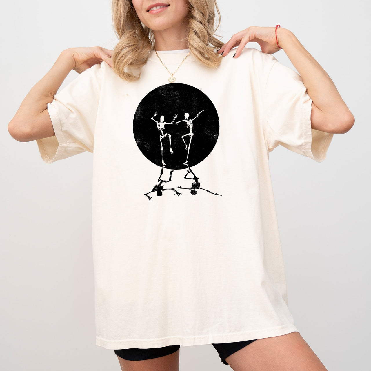 Dancing Skeletons Moon Ghost Witch Skull Spooky Halloween Costume Comfort Colors Tee