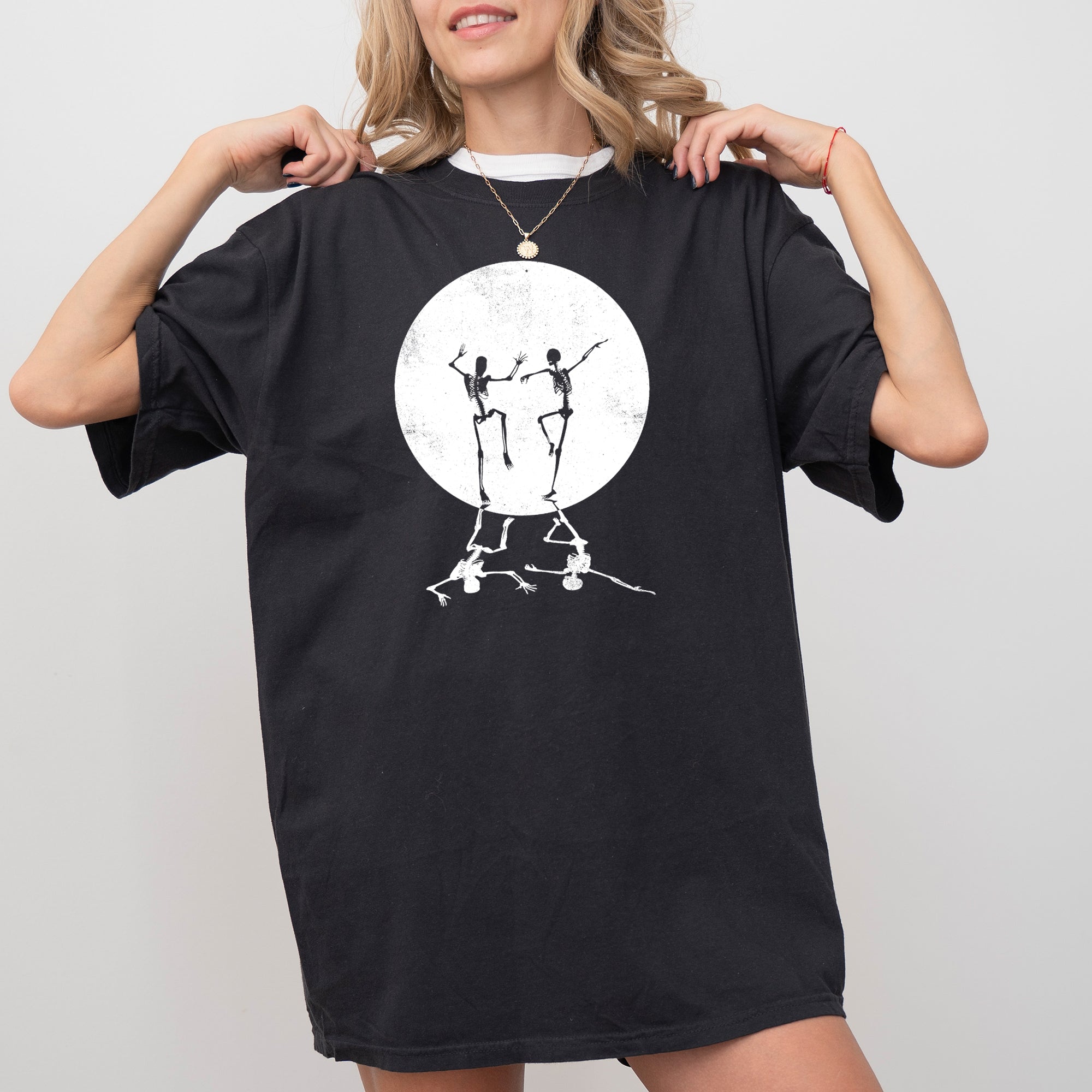 Dancing Skeletons Moon Ghost Witch Skull Spooky Halloween Costume Comfort Colors Tee