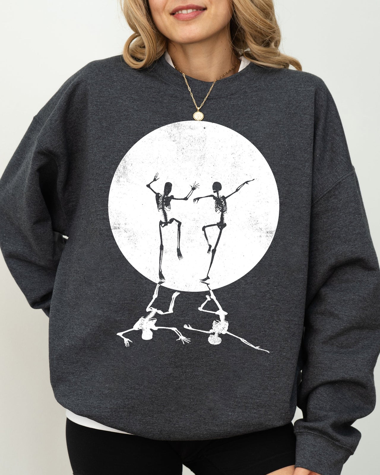 Dancing Skeletons Moon Ghost Witch Skull Spooky Meme Halloween Costume Sweatshirt