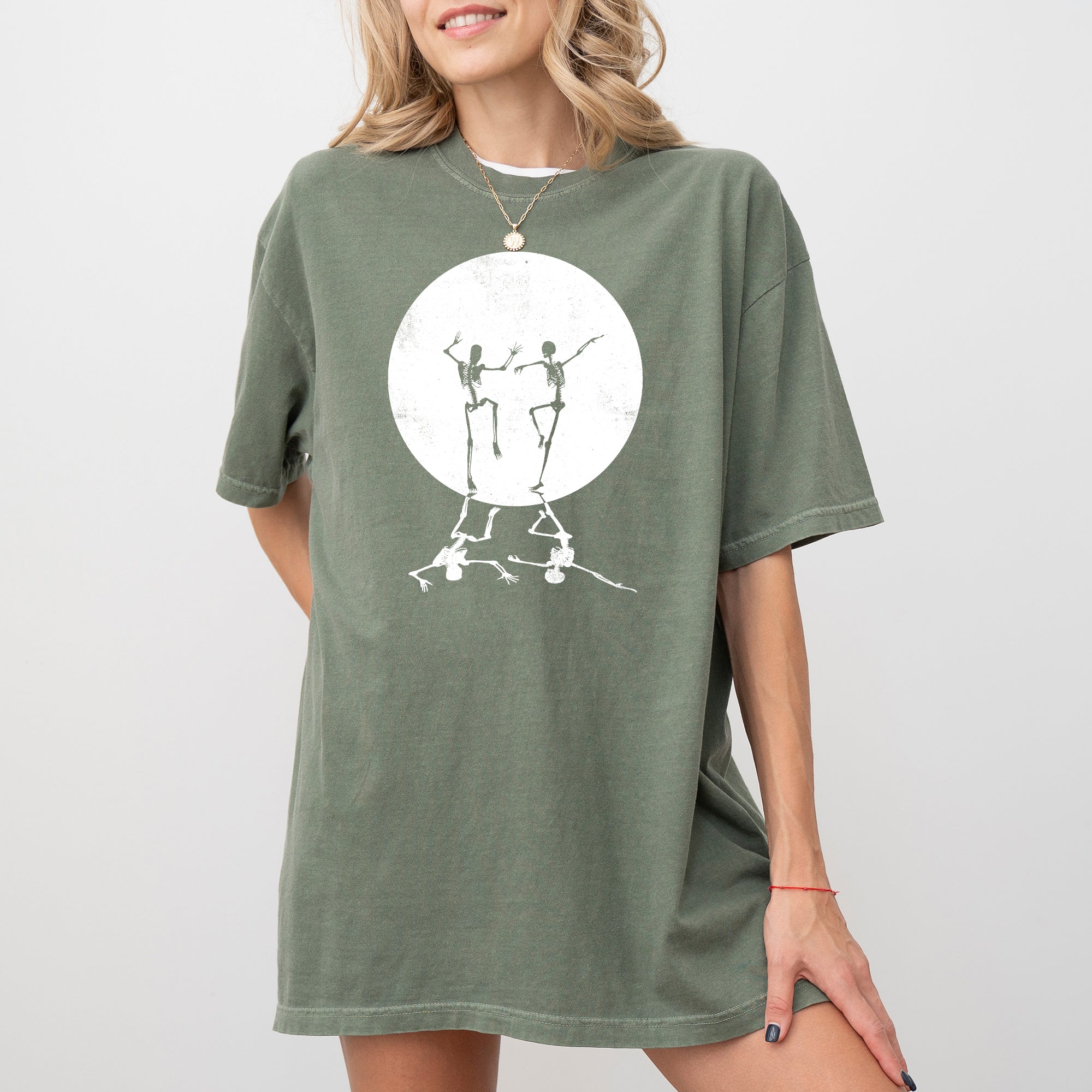 Dancing Skeletons Moon Ghost Witch Skull Spooky Halloween Costume Comfort Colors Tee