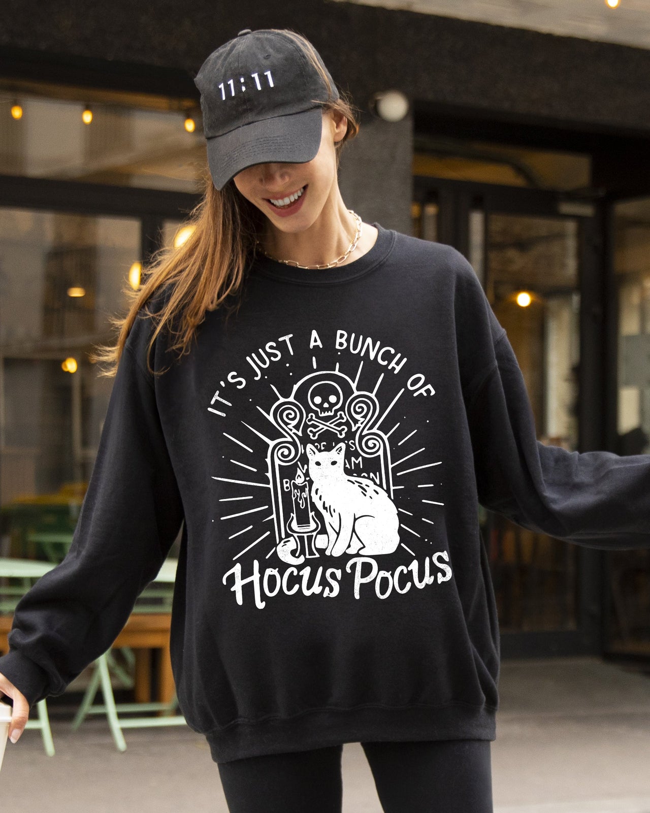 Hocus Pocus Skeleton Cat Ghost Witch Skull Spooky Meme Halloween Night Parade Costume Sweatshirt