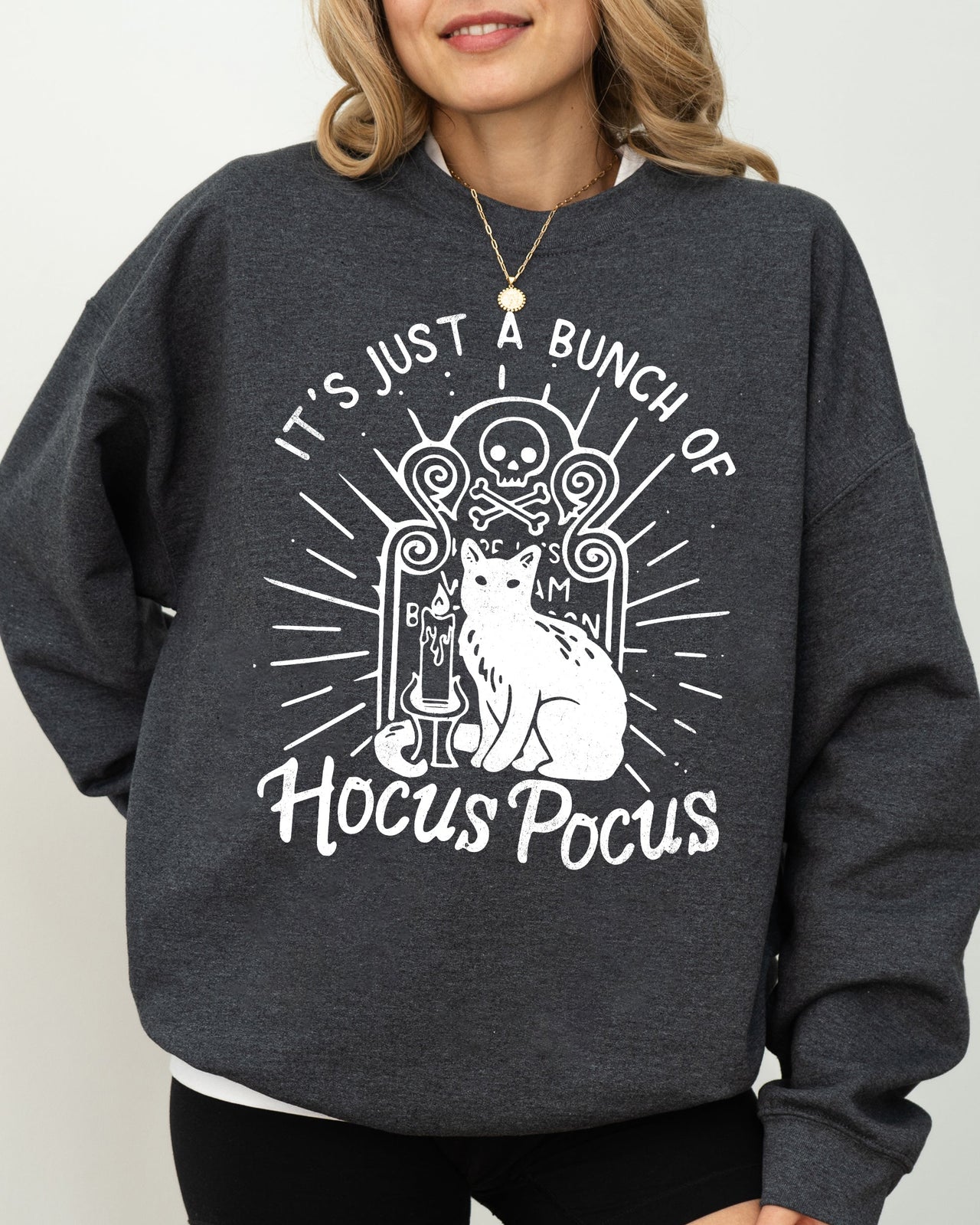Hocus Pocus Skeleton Cat Ghost Witch Skull Spooky Meme Halloween Night Parade Costume Sweatshirt