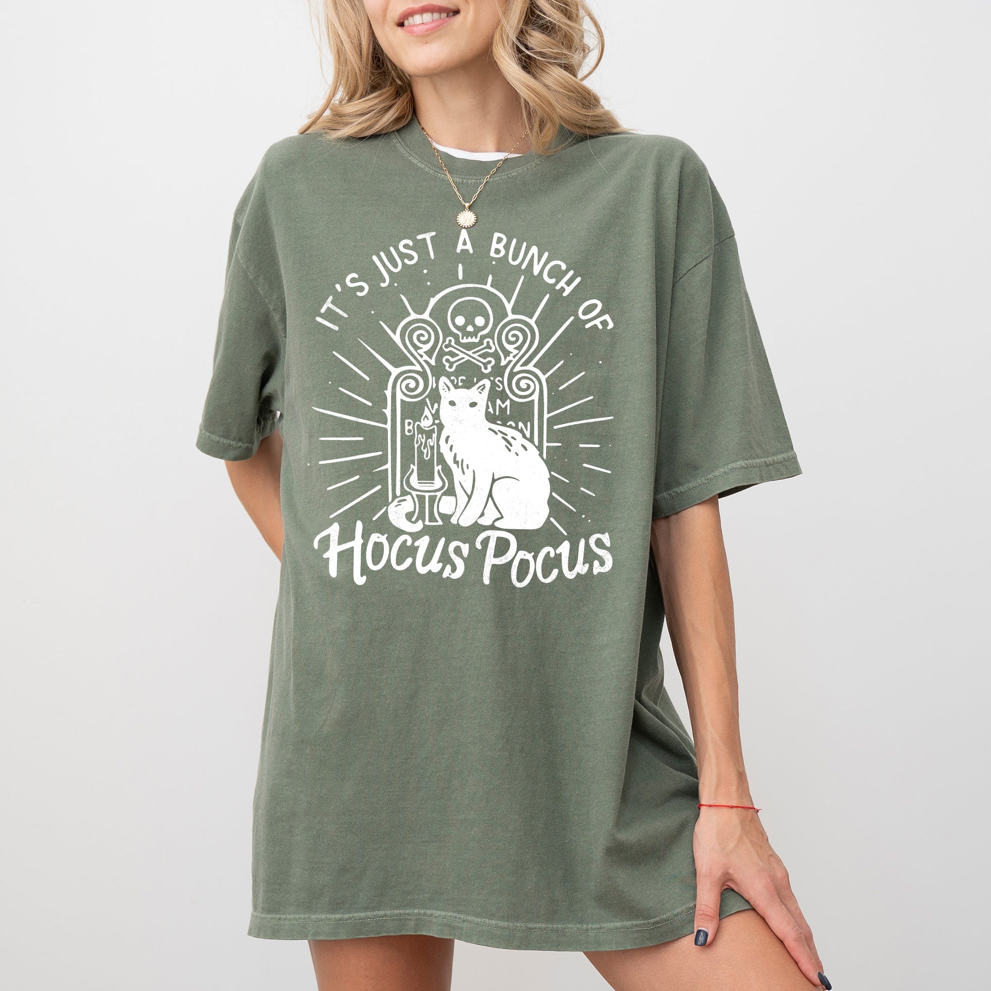 Hocus Pocus Skeleton Cat Ghost Witch Skull Spooky Halloween Costume Comfort Colors Tee