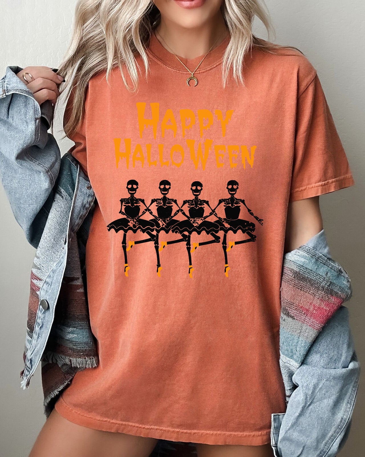 Happy Halloween Dancing Skeletons Ghost Witch Skull Spooky Meme Costume Comfort Colors Tee