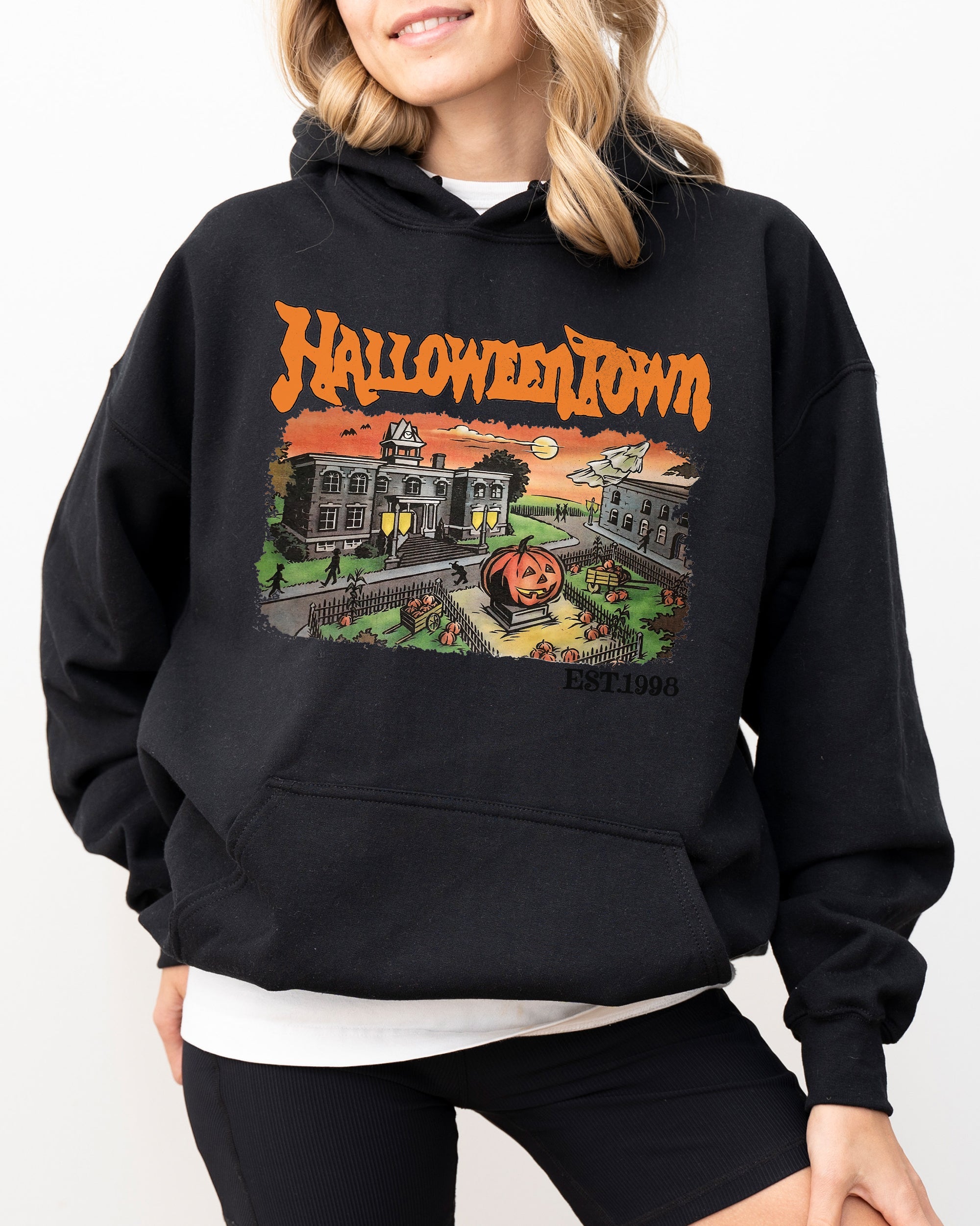 Halloweentown Horror Movie Skeleton Ghost Witch Skull Spooky Meme Design Hooded Sweatshirt