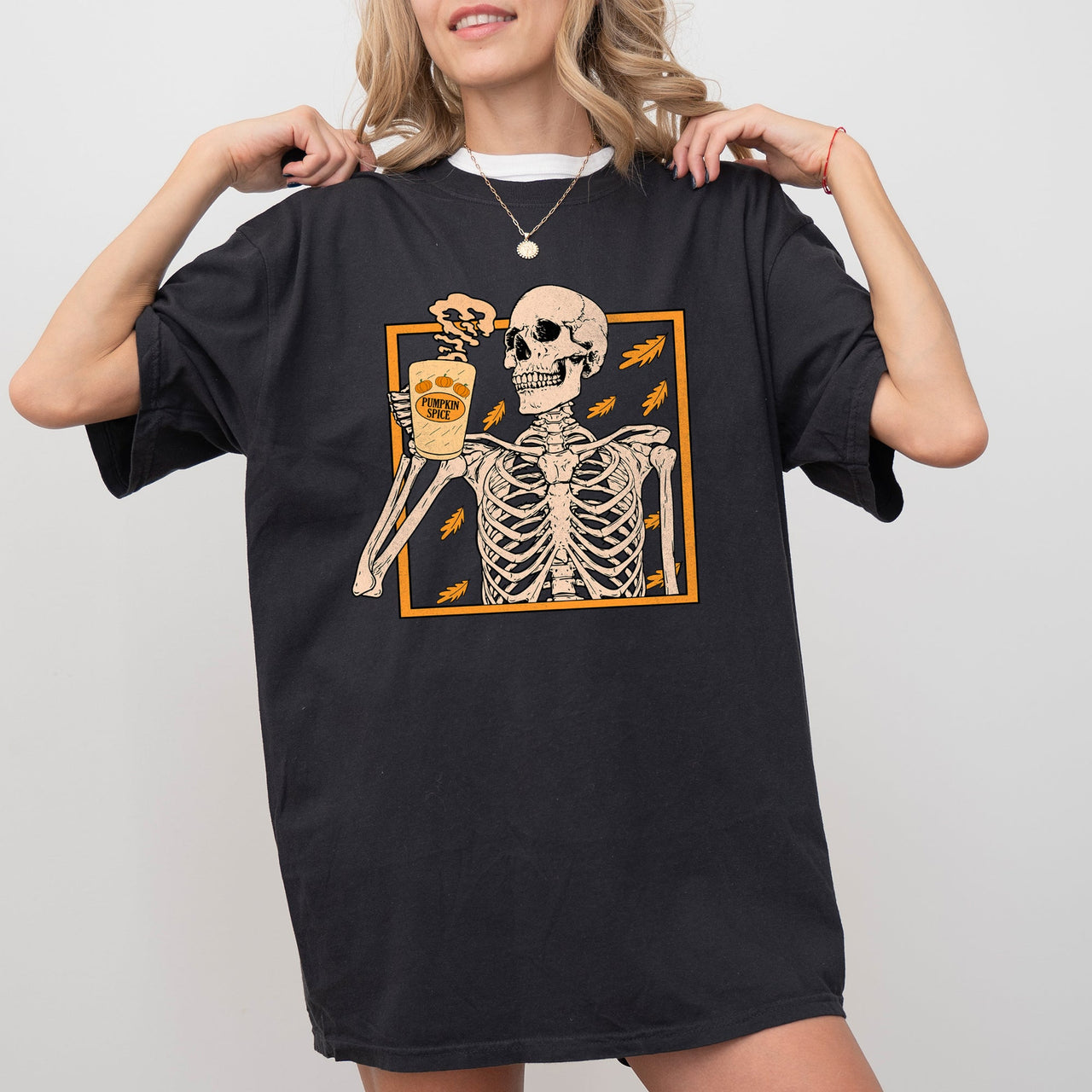 Pumpkin Spice Ghost Skeleton Witch Skull Spooky Halloween Meme Comfort Colors Tee