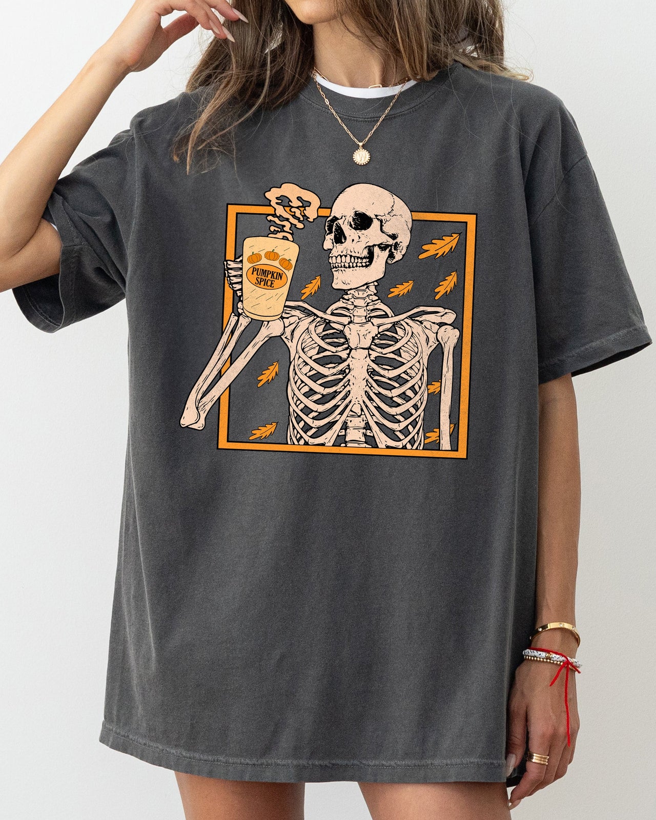 Pumpkin Spice Ghost Skeleton Witch Skull Spooky Halloween Meme Comfort Colors Tee