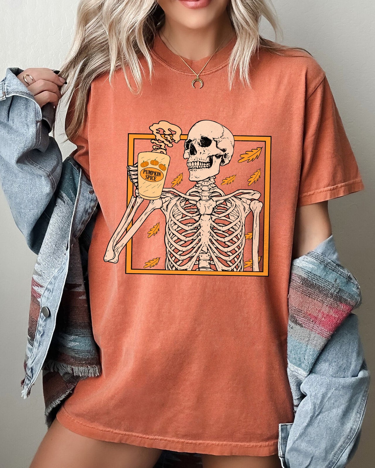 Pumpkin Spice Ghost Skeleton Witch Skull Spooky Halloween Meme Comfort Colors Tee