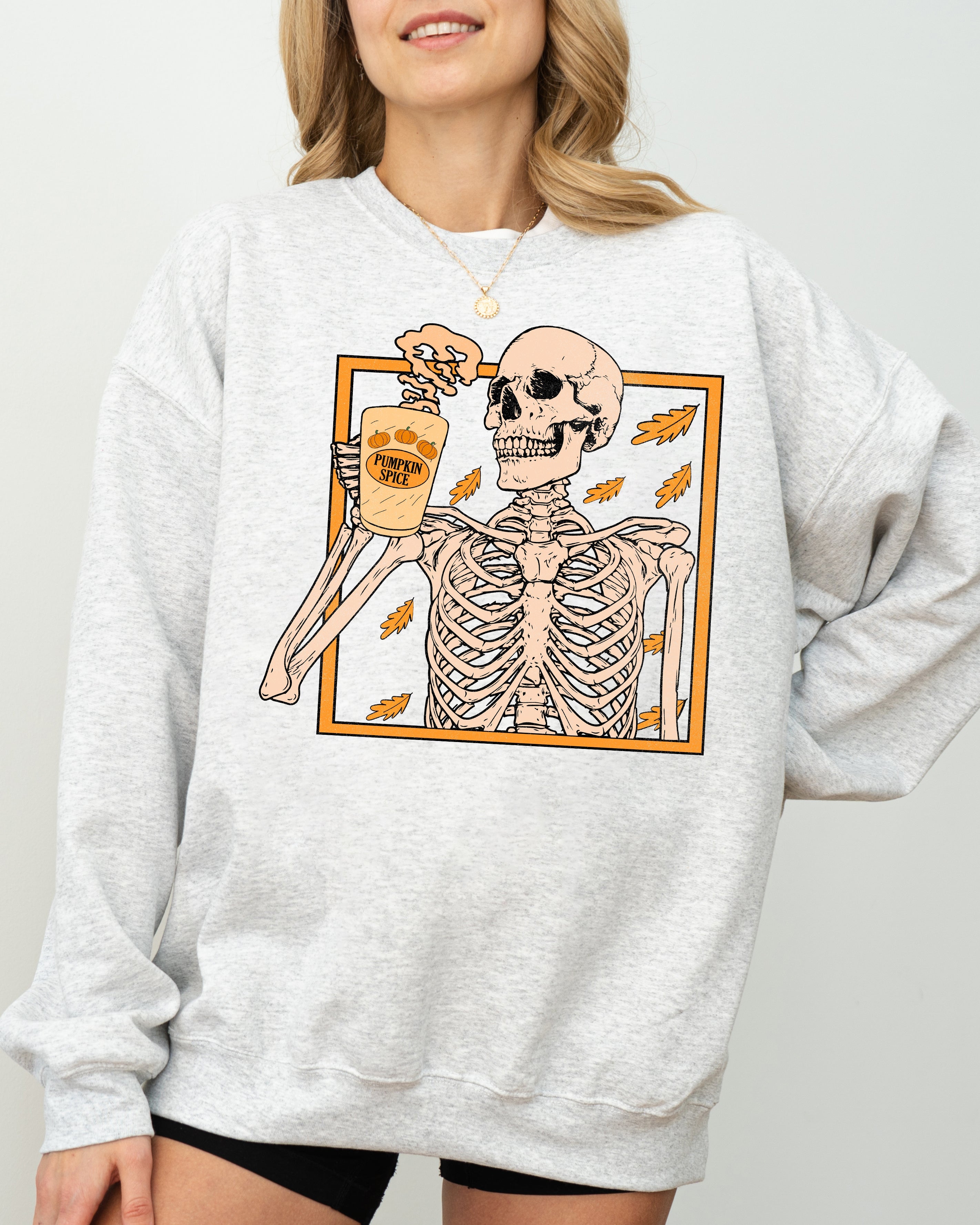 Pumpkin Spice Coffee Skeleton Ghost Witch Skull Spooky Aesthetic Meme Halloween Costume Sweatshirt