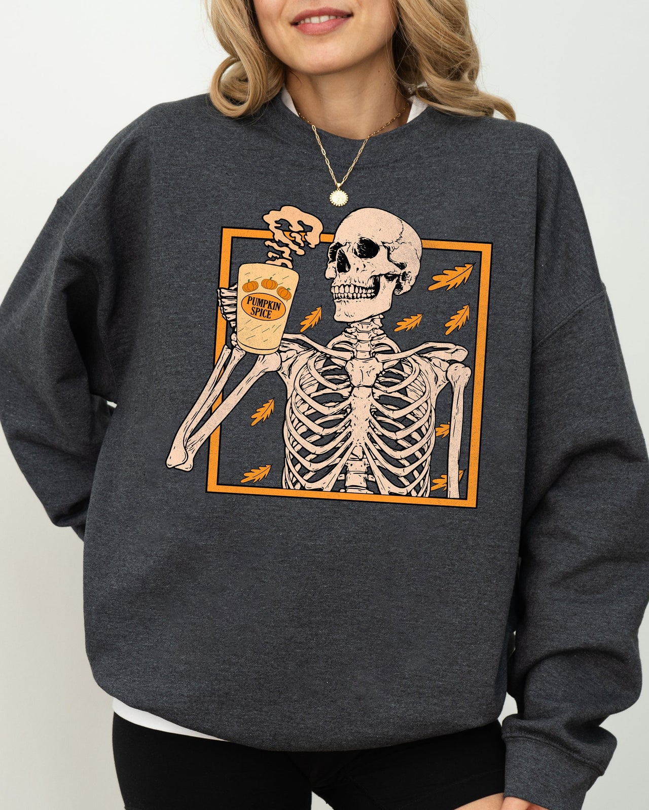 Pumpkin Spice Coffee Skeleton Ghost Witch Skull Spooky Aesthetic Meme Halloween Costume Sweatshirt
