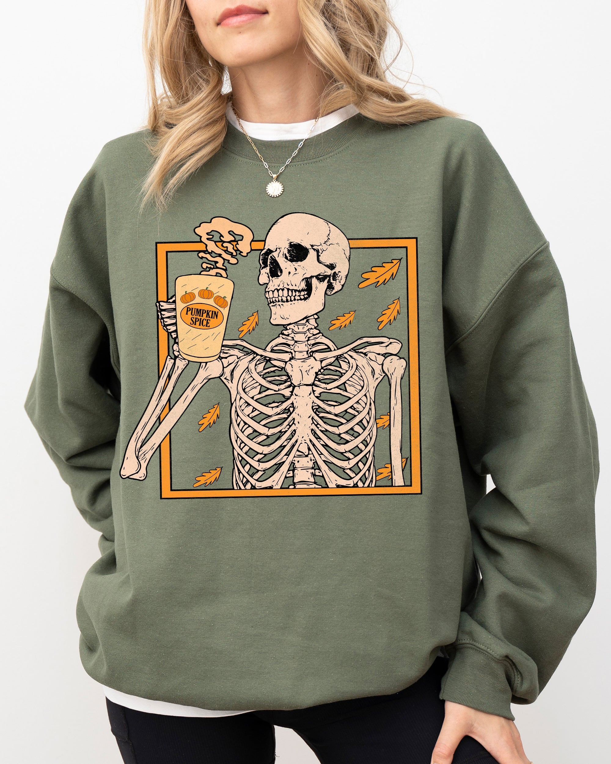 Pumpkin Spice Coffee Skeleton Ghost Witch Skull Spooky Aesthetic Meme Halloween Costume Sweatshirt