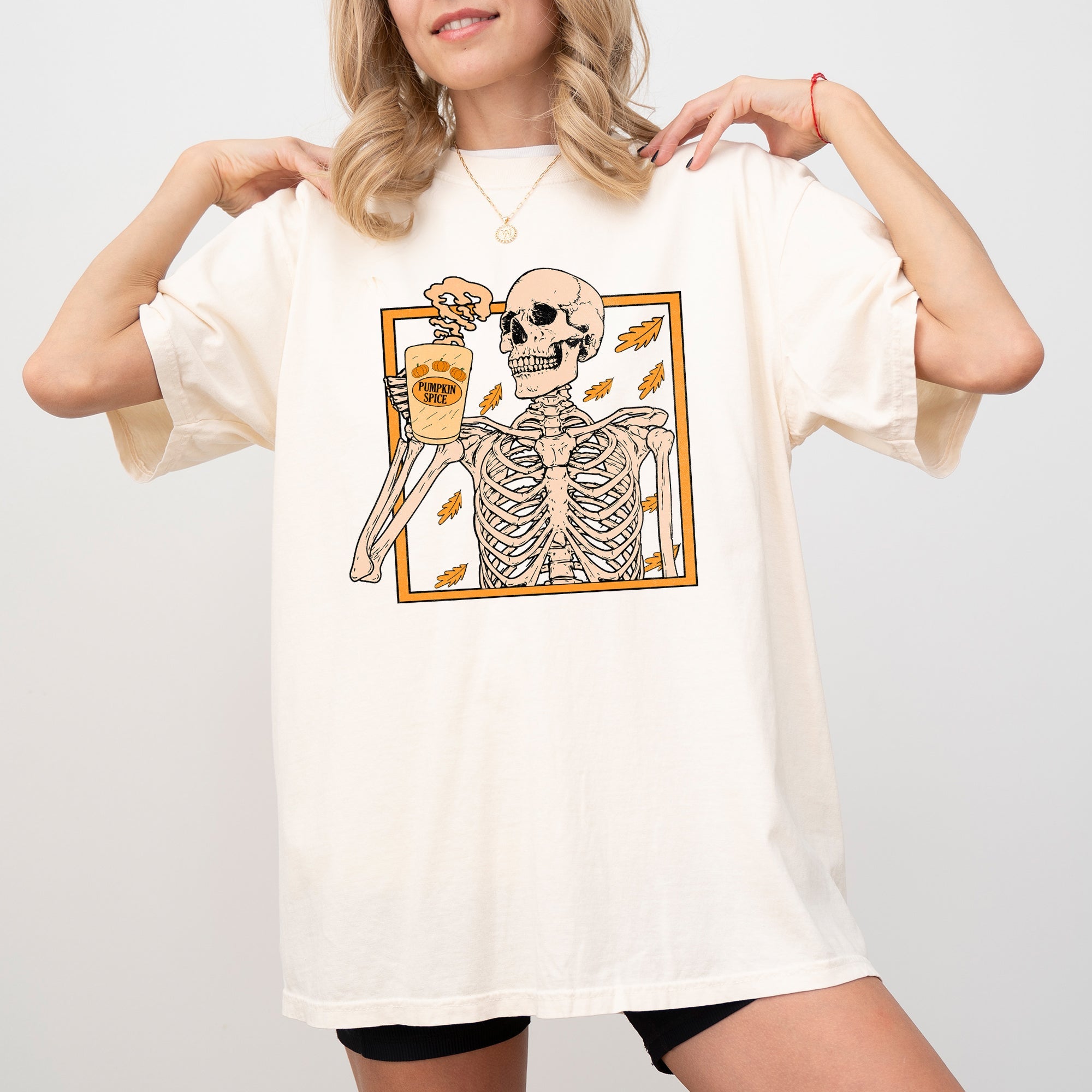 Pumpkin Spice Ghost Skeleton Witch Skull Spooky Halloween Meme Comfort Colors Tee