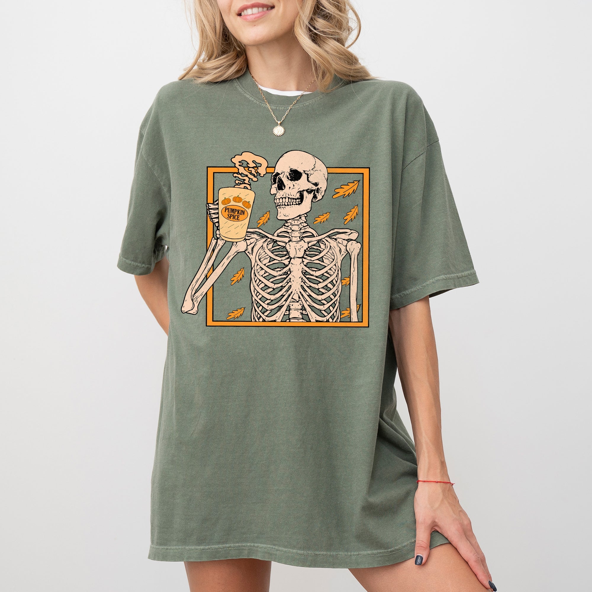 Pumpkin Spice Ghost Skeleton Witch Skull Spooky Halloween Meme Comfort Colors Tee