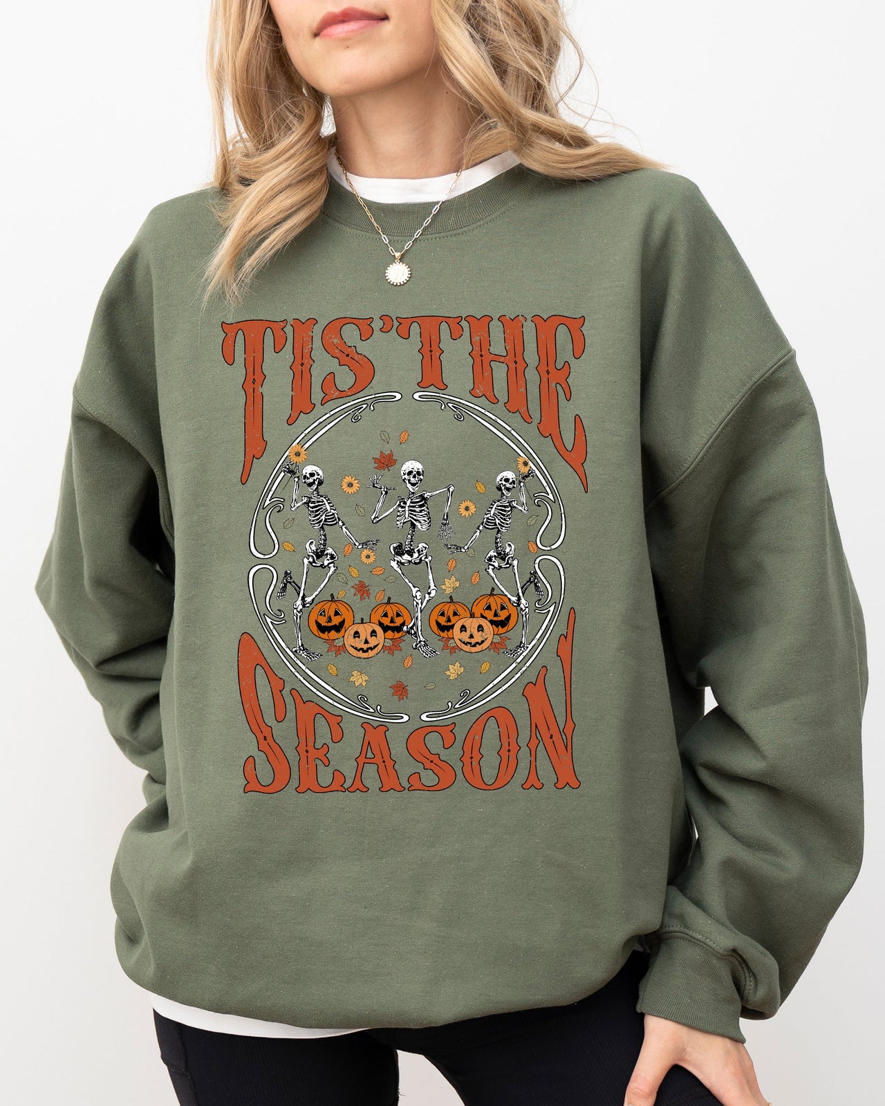 Tis The Season Retro Skeleton Ghost Witch Skull Spooky Meme Halloween Costume Sweatshirt