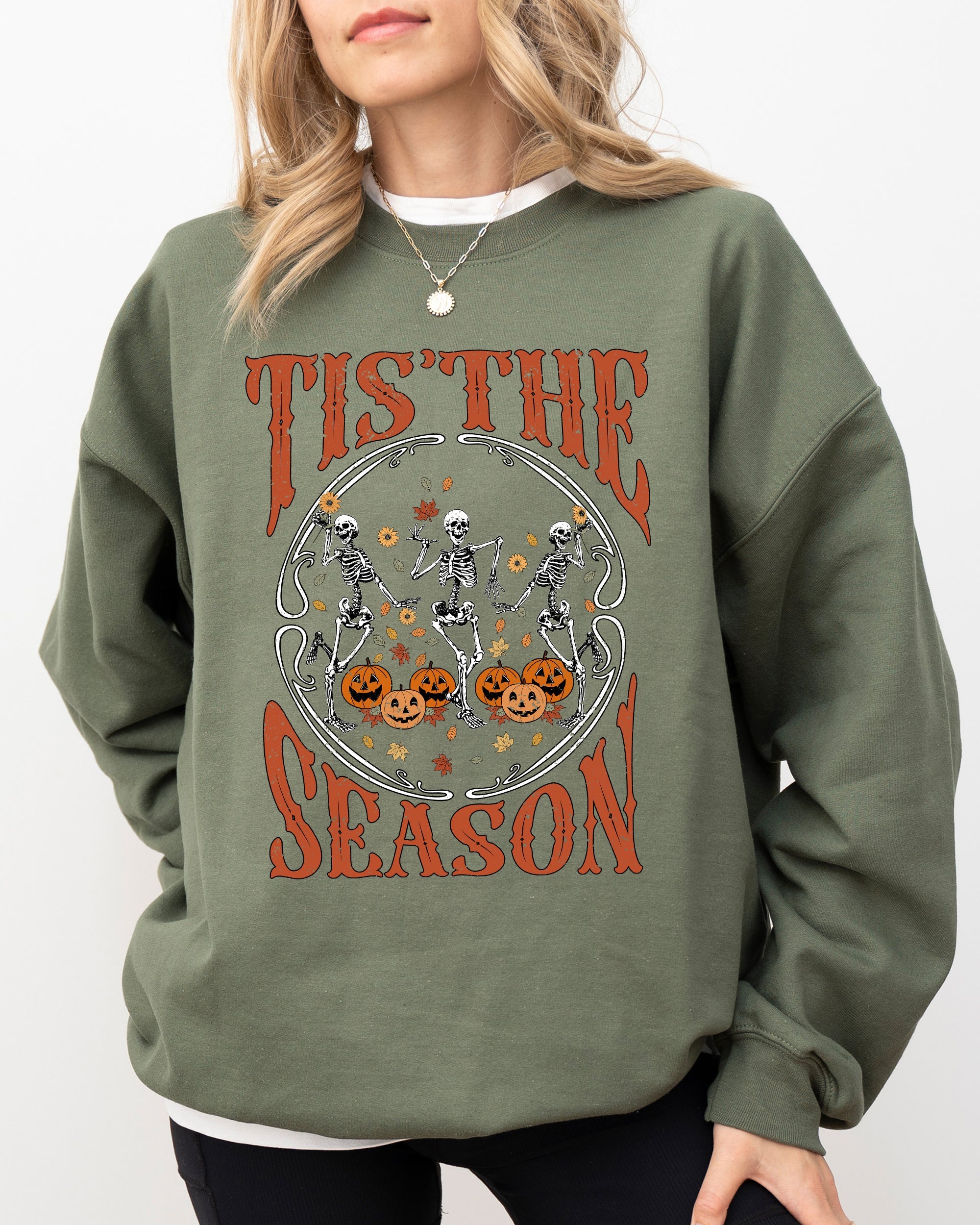 Tis The Season Retro Skeleton Ghost Witch Skull Spooky Meme Halloween Costume Sweatshirt