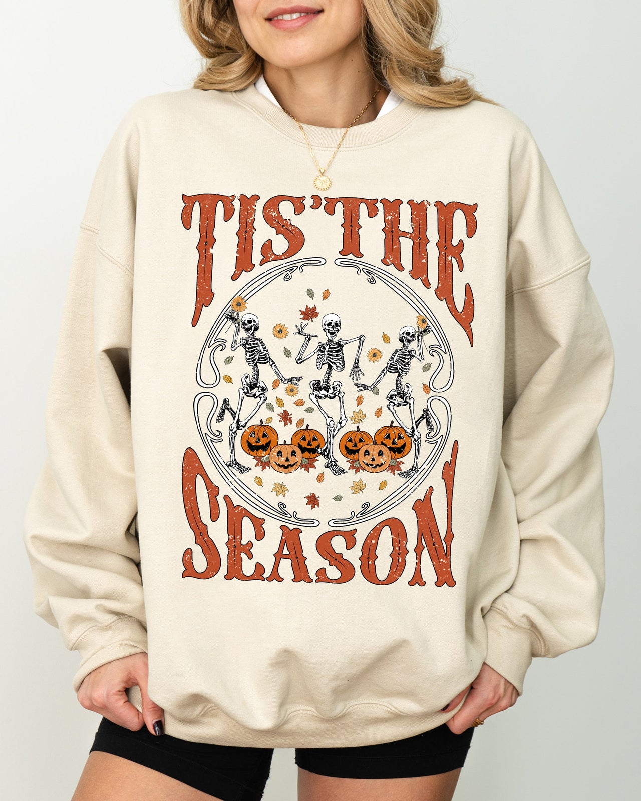 Tis The Season Retro Skeleton Ghost Witch Skull Spooky Meme Halloween Costume Sweatshirt