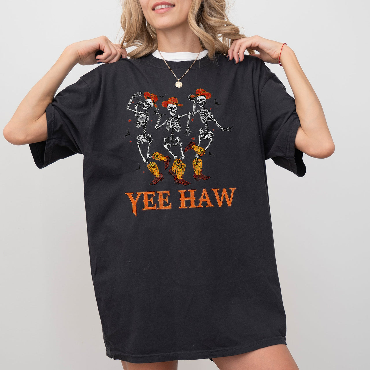Yee Haw Western Skeleton Ghost Witch Skull Spooky Aesthetic Meme Halloween Costume Comfort Colors Tee