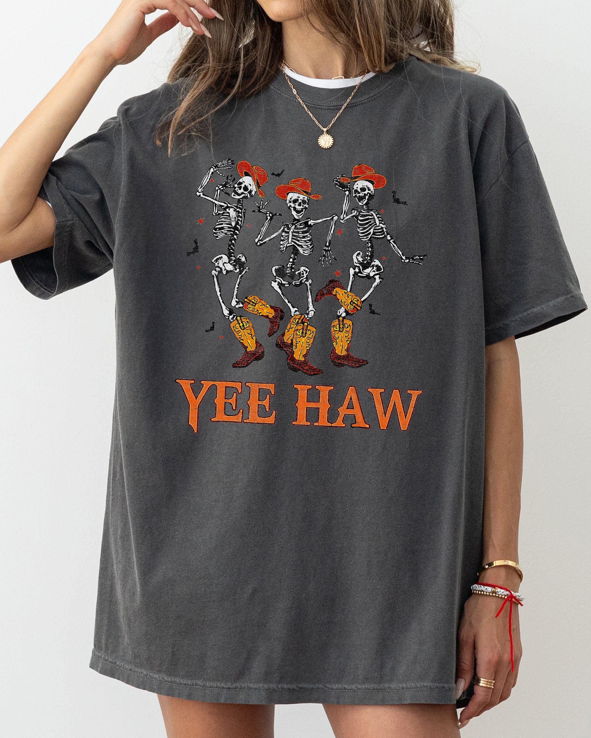 Yee Haw Western Skeleton Ghost Witch Skull Spooky Aesthetic Meme Halloween Costume Comfort Colors Tee
