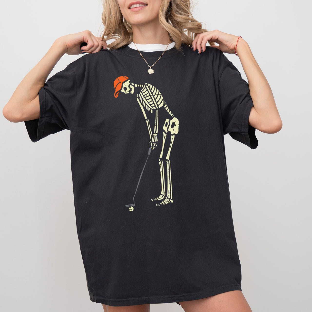 Golf Player Skeleton Ghost Witch Skull Spooky Aesthetic Meme Halloween Comfort Colors Tee