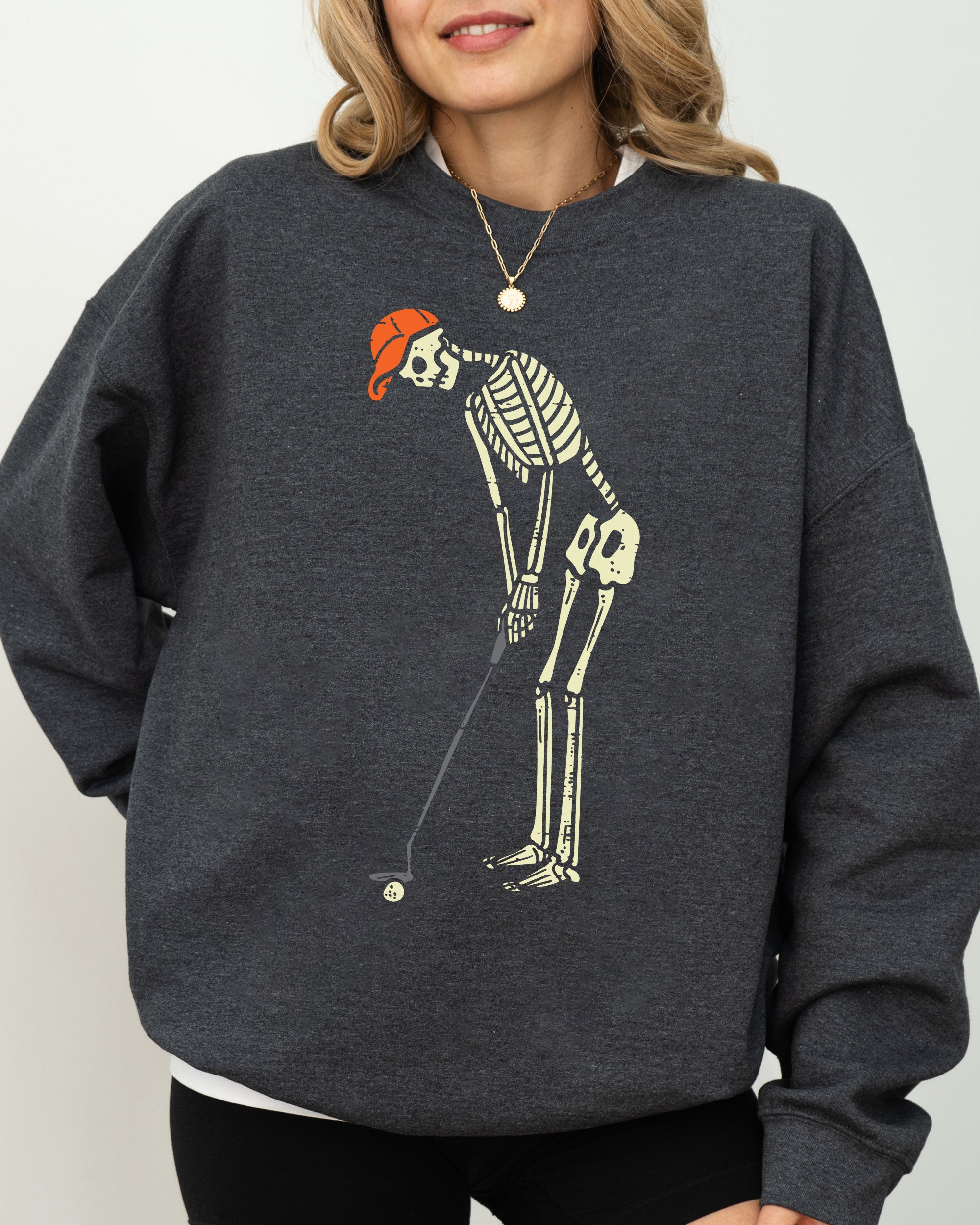 Golf Player Skeleton Ghost Witch Skull Spooky Aesthetic Meme Halloween Costume Sweatshirt