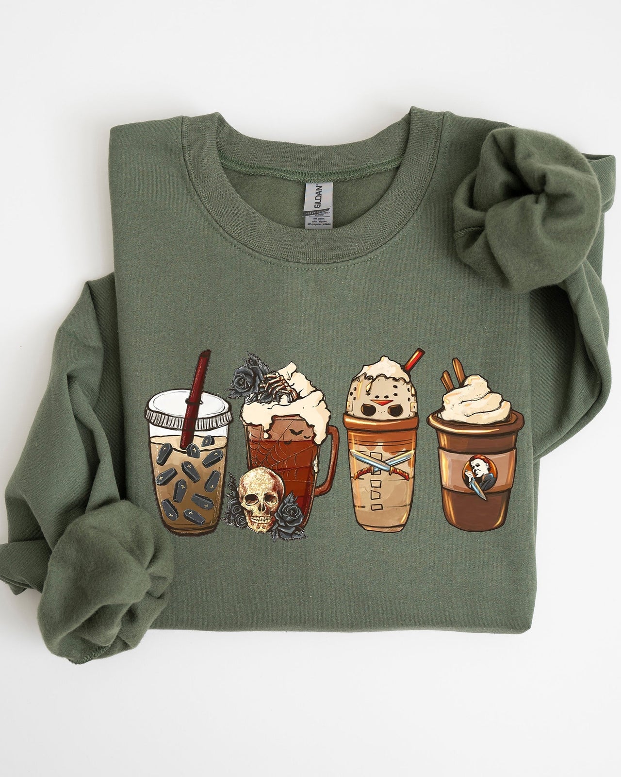 Halloween Coffee Spooky Skeleton Ghost Witch Skull Meme Aesthetic Graphic Sweatshirt