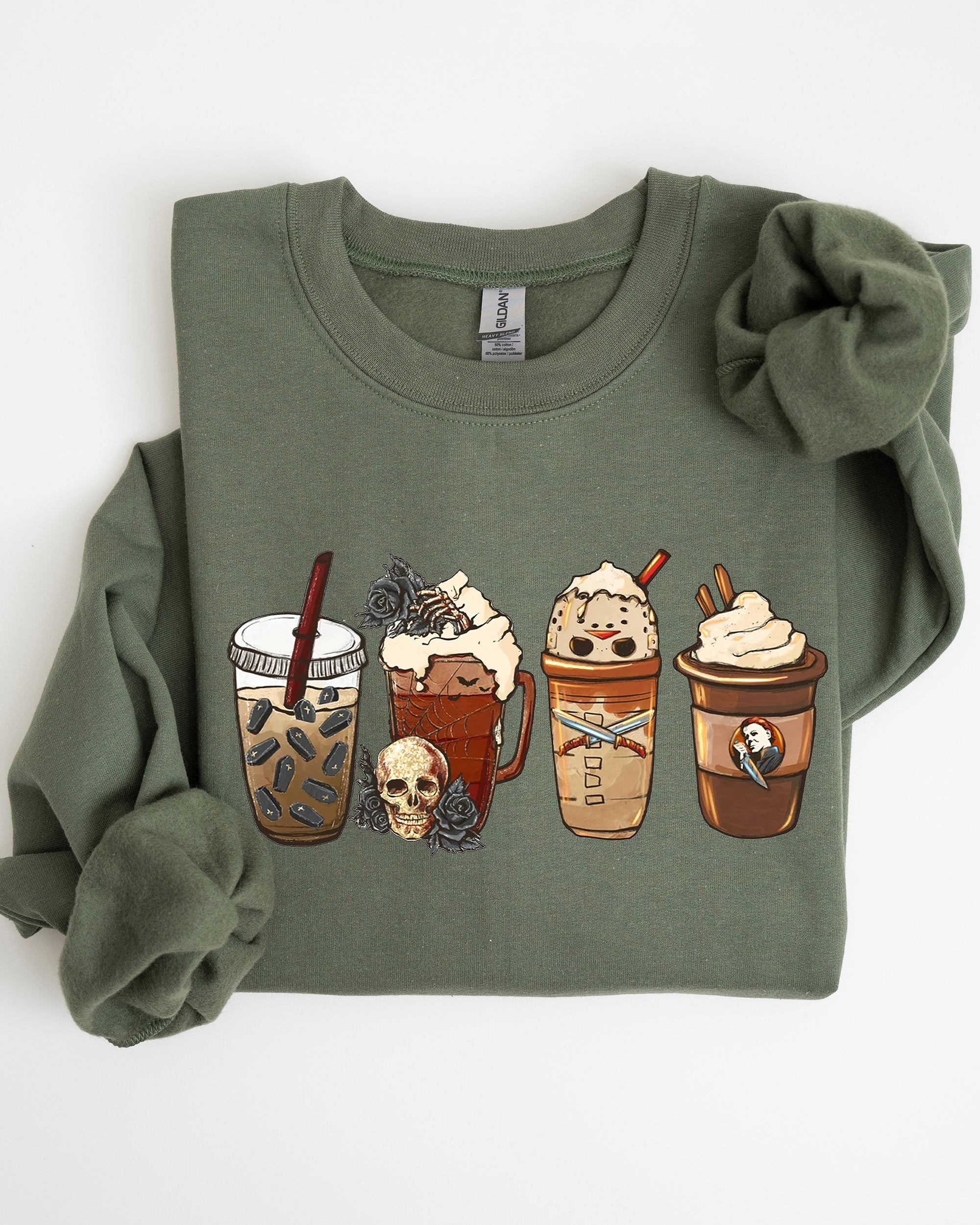 Halloween Coffee Spooky Skeleton Ghost Witch Skull Meme Aesthetic Graphic Sweatshirt