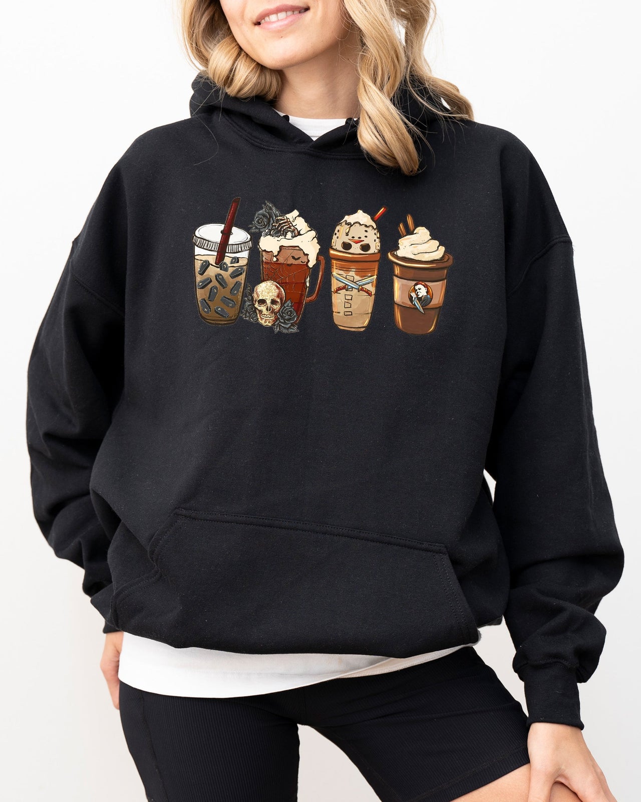 Halloween Coffee Spooky Skeleton Ghost Witch Skull Meme Vibes Edition Hooded Sweatshirt