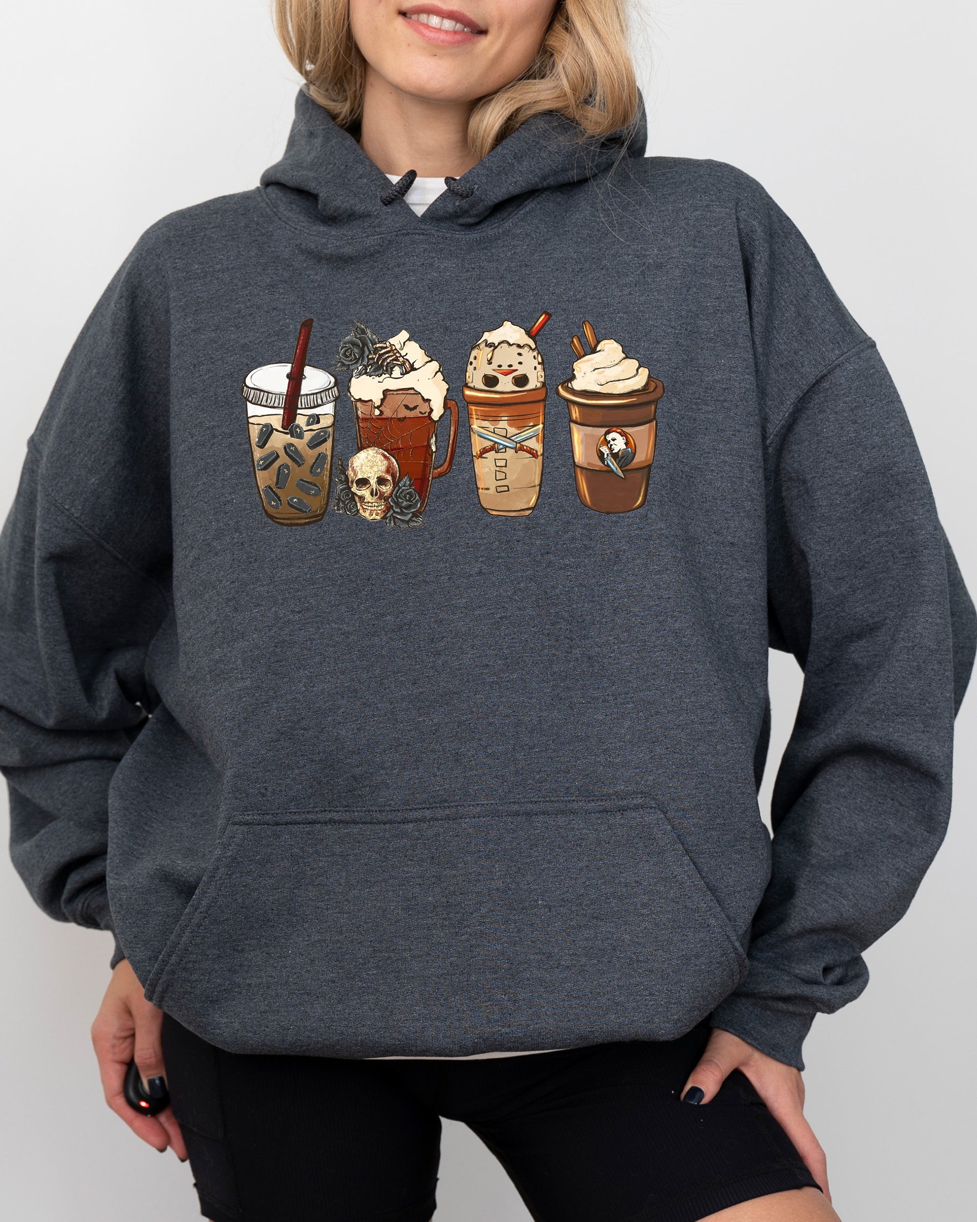 Halloween Coffee Spooky Skeleton Ghost Witch Skull Meme Vibes Edition Hooded Sweatshirt