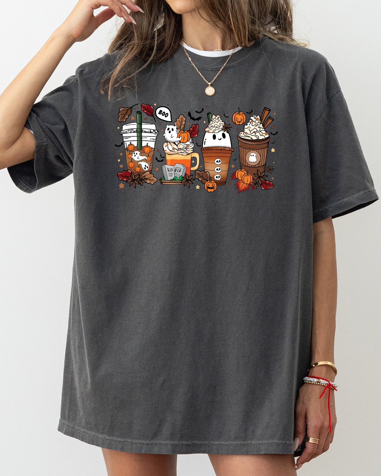 Halloween Coffee Horror Movie Spooky Skeleton Ghost Witch Skull Meme Costume Comfort Colors Tee