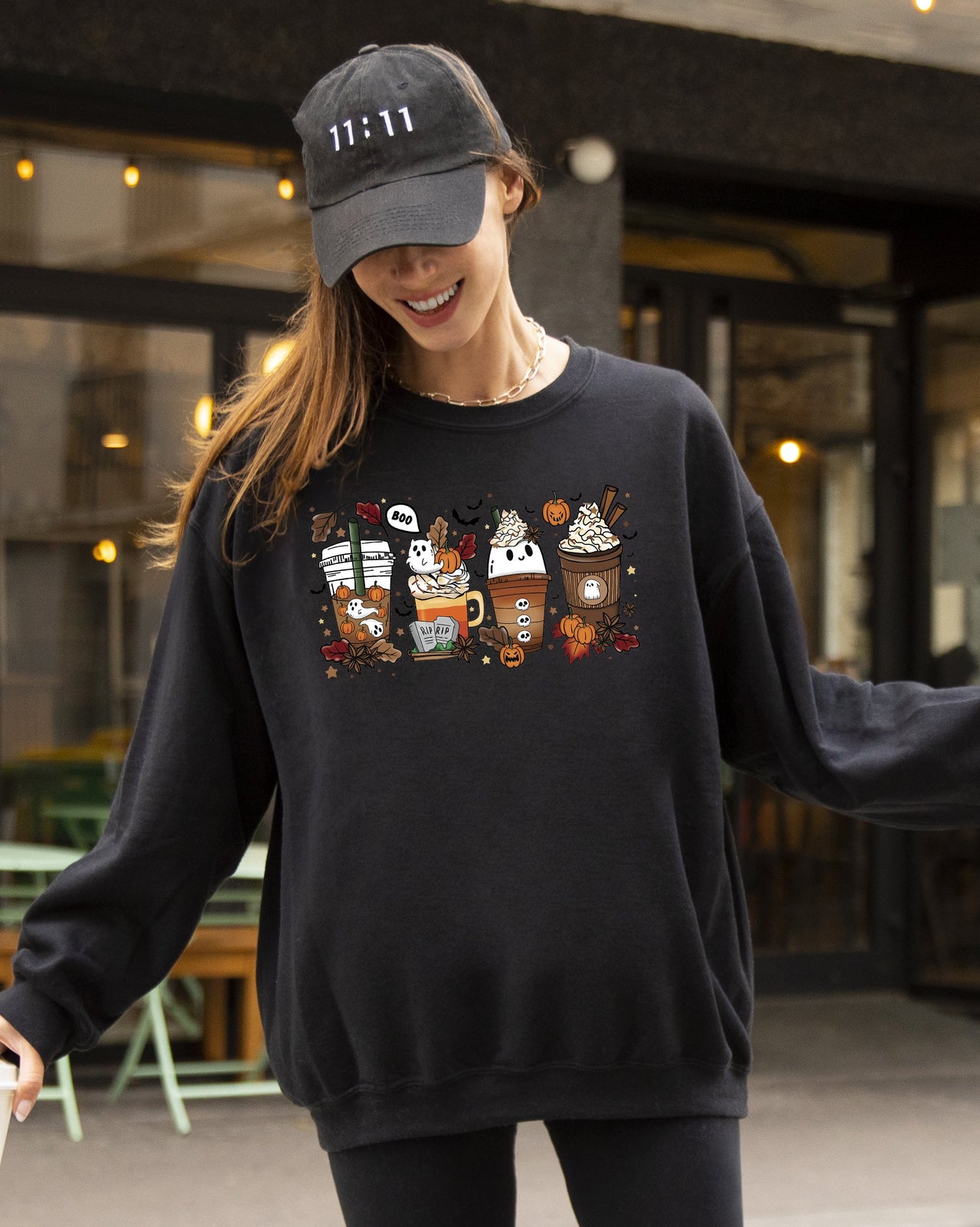 Halloween Coffee Horror Movie Spooky Skeleton Ghost Witch Skull Meme Costume Sweatshirt