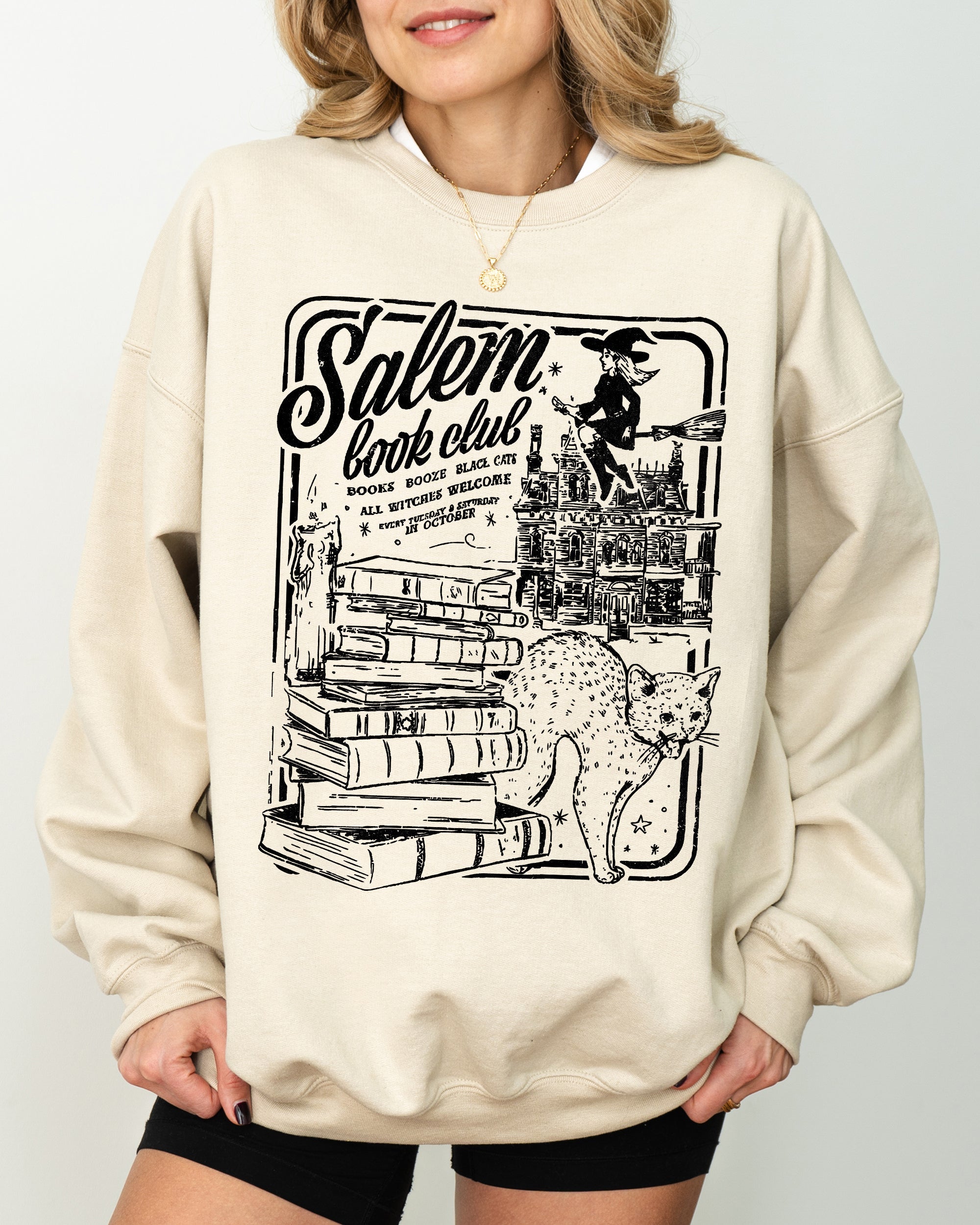 Salem Book Club Spooky Skeleton Ghost Witch Skull Aesthetic Meme Halloween Costume Sweatshirt