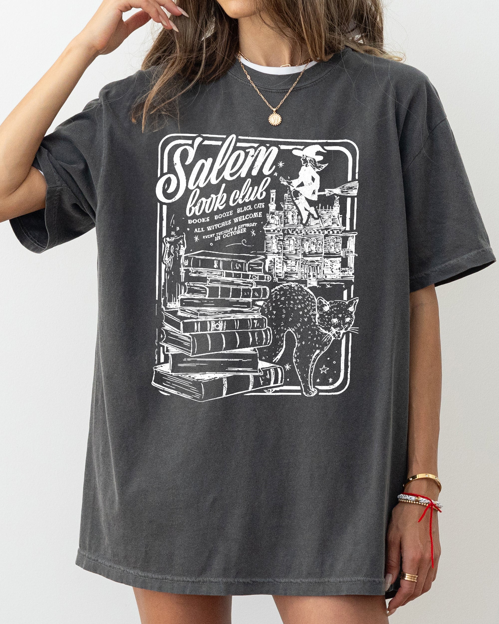 Salem Book Club Spooky Skeleton Ghost Witch Skull Aesthetic Meme Halloween Vibes Comfort Colors Tee