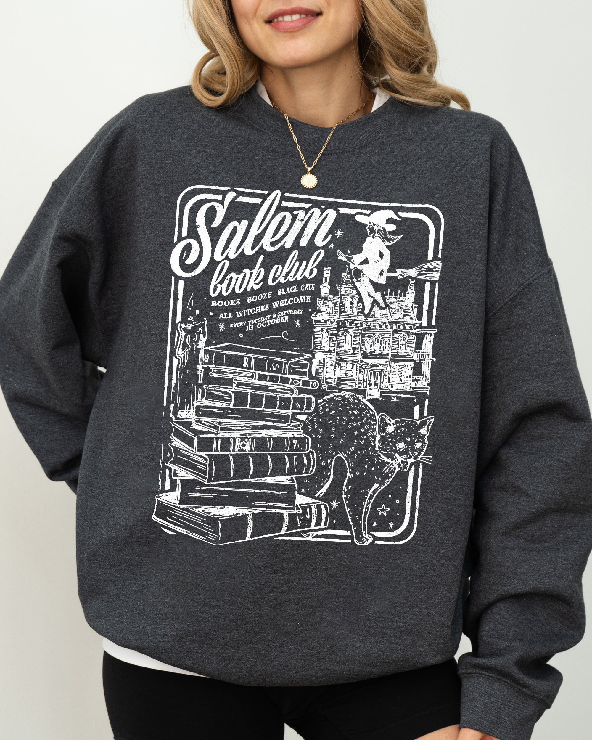 Salem Book Club Spooky Skeleton Ghost Witch Skull Aesthetic Meme Halloween Costume Sweatshirt