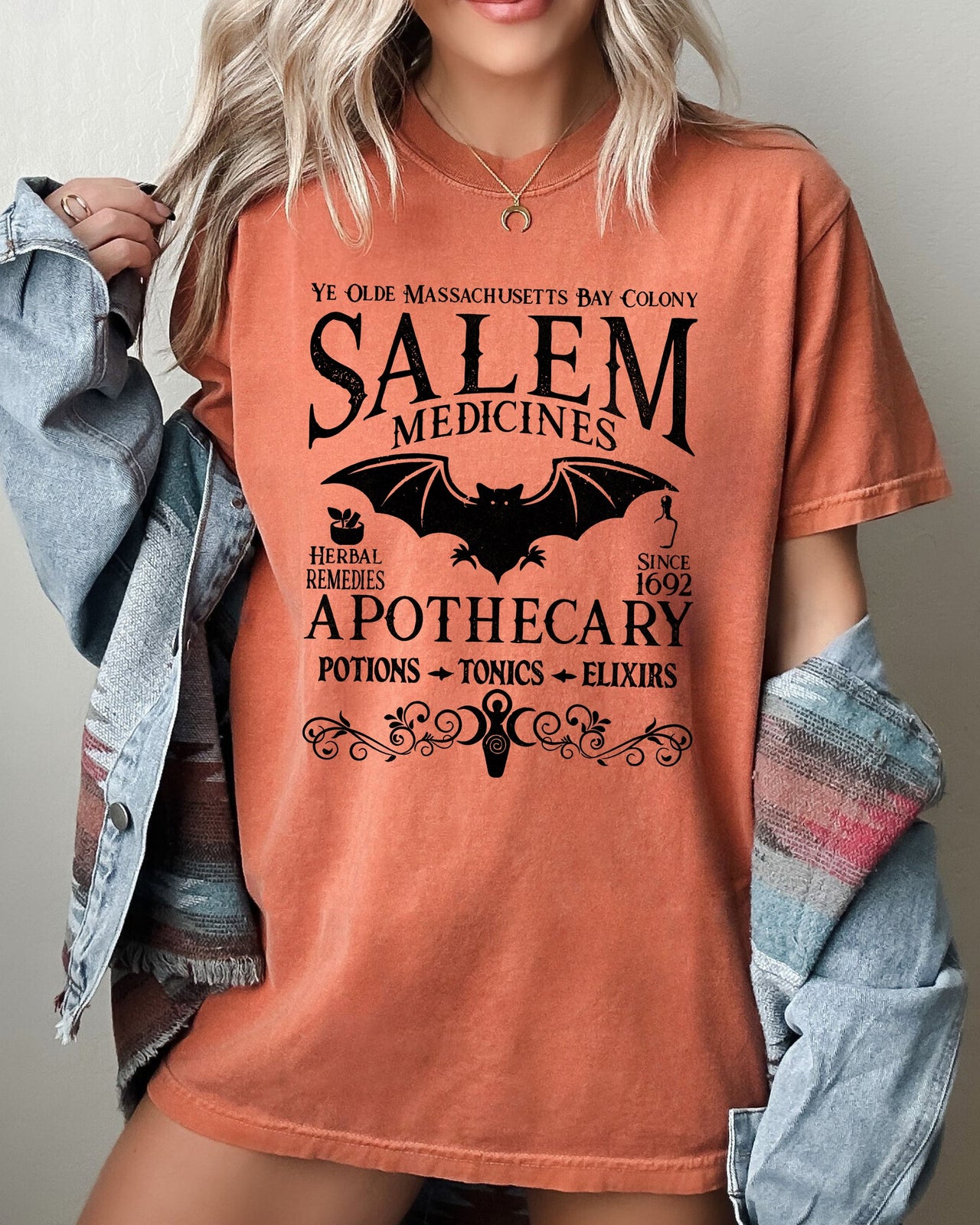 Salem Medicines Spooky Skeleton Ghost Witch Skull Halloween Costume Comfort Colors Tee