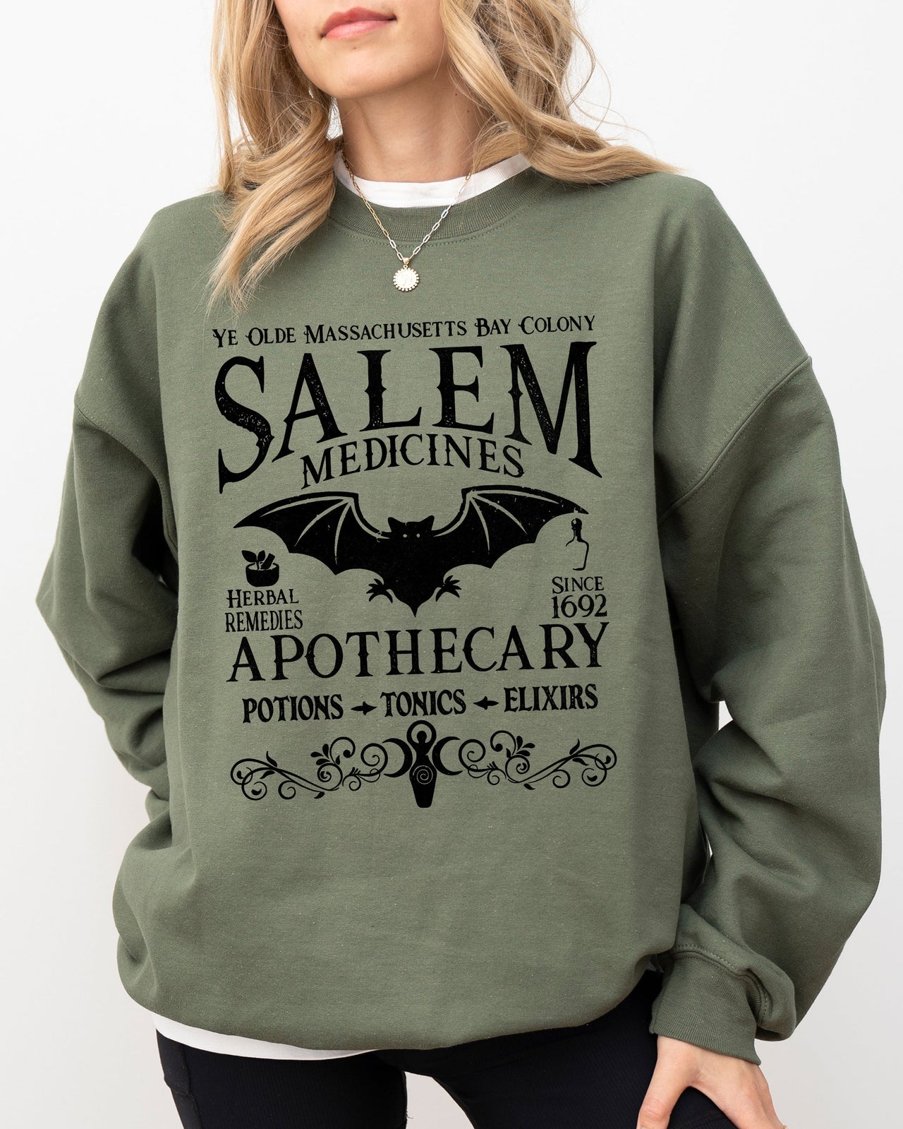 Salem Medicines Spooky Skeleton Ghost Witch Skull Meme Aesthetic Halloween Costume Sweatshirt